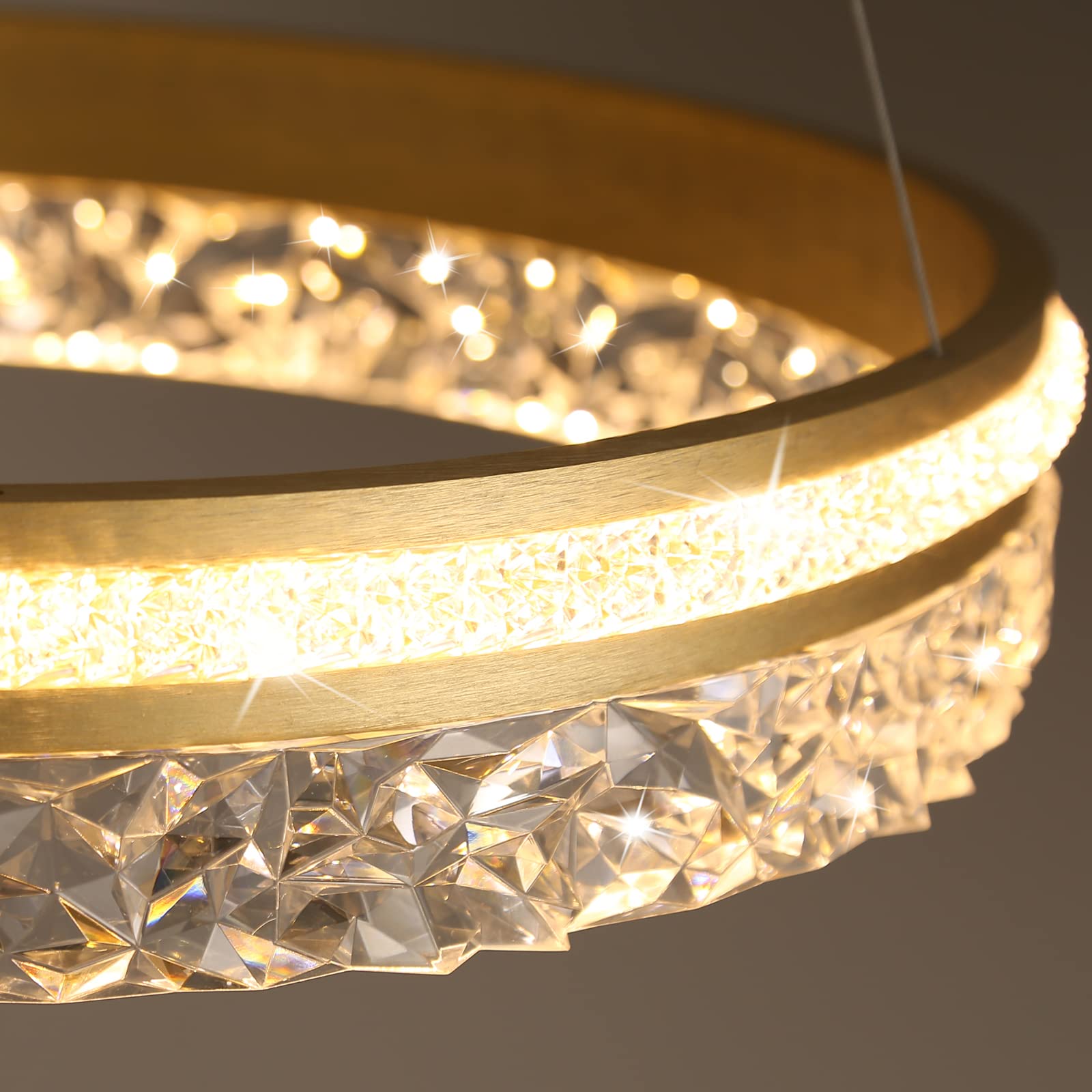 Modern Gold LED Chandelier - 19.7 Inch 1-Ring Dimmable Pendant Light with Remote Control, 50W Energy Efficient Hanging Light for Kitchen Island, Dining Room, Bedroom & Living Room | Perfect for Modern Home Decor, Dinner Parties & Cozy Ambiance Lighting