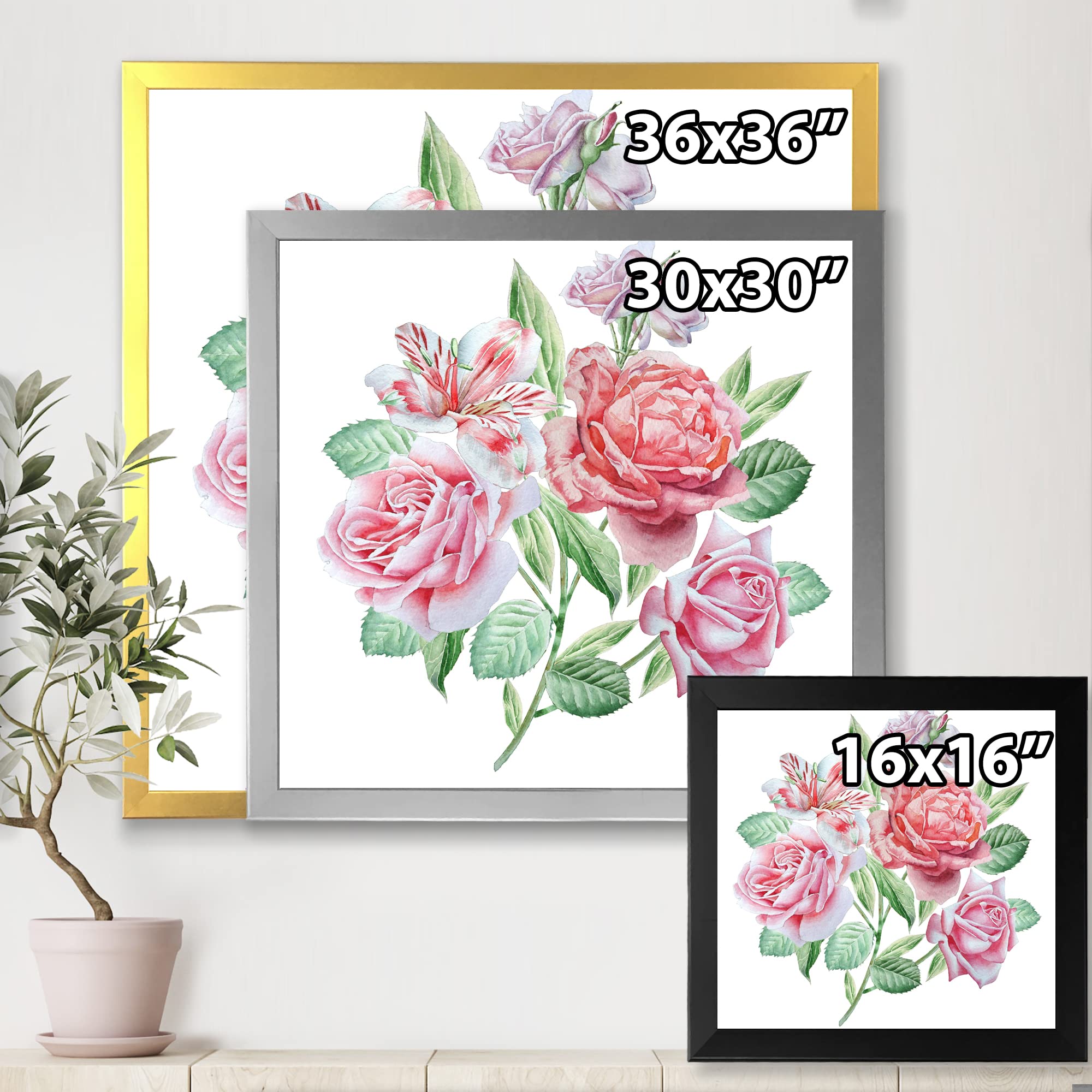 DesignQ Spring Flowers Alstroemeria Rose Traditional Framed Wall Art - Floral Home Decor for Living Room, Bedroom & Office - Perfect Gift for Housewarming & Wedding