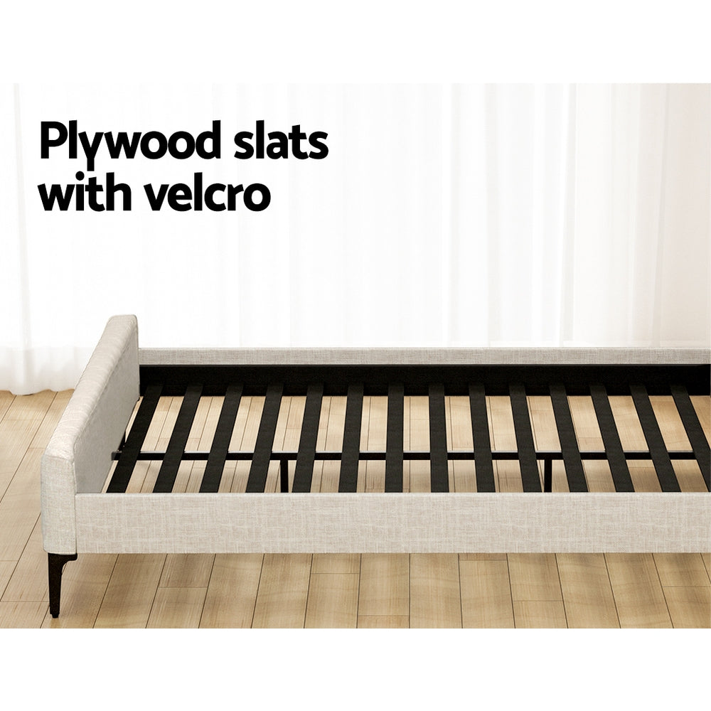 Burleigh King Bed Frame - Beige Upholstered Platform Bed with Wooden Slats & Noise-Free Support, Perfect for Master Bedroom & Guest Room