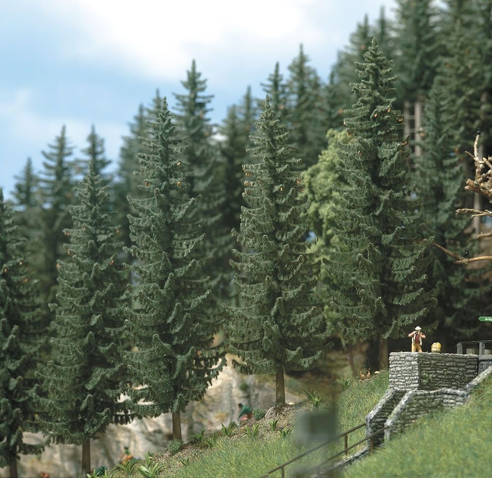 Busch 6133 Spruces 90/120mm HO Scale Model Trees for Train Scenery - Perfect for Model Railroad Layouts, Dioramas & Miniature Landscapes