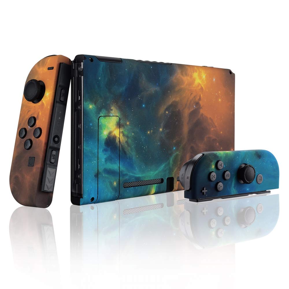 eXtremeRate Replacement Shell Case for Nintendo Switch Joy-Con & Console - DIY Cover, Buttons, Backplate & Kickstand - Yellow Stars Design | Gaming Accessories for Enhanced Play Experience