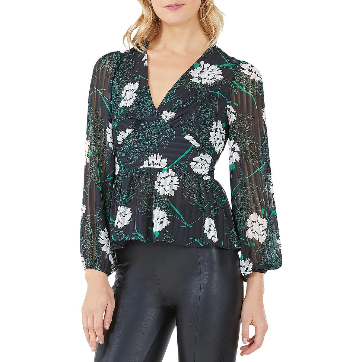 BCBGMAXAZRIA Women's Long Sleeve Peplum Blouse with Zipper - Stylish Office & Party Tops for Women, Perfect for Work, Date Night & Special Occasions