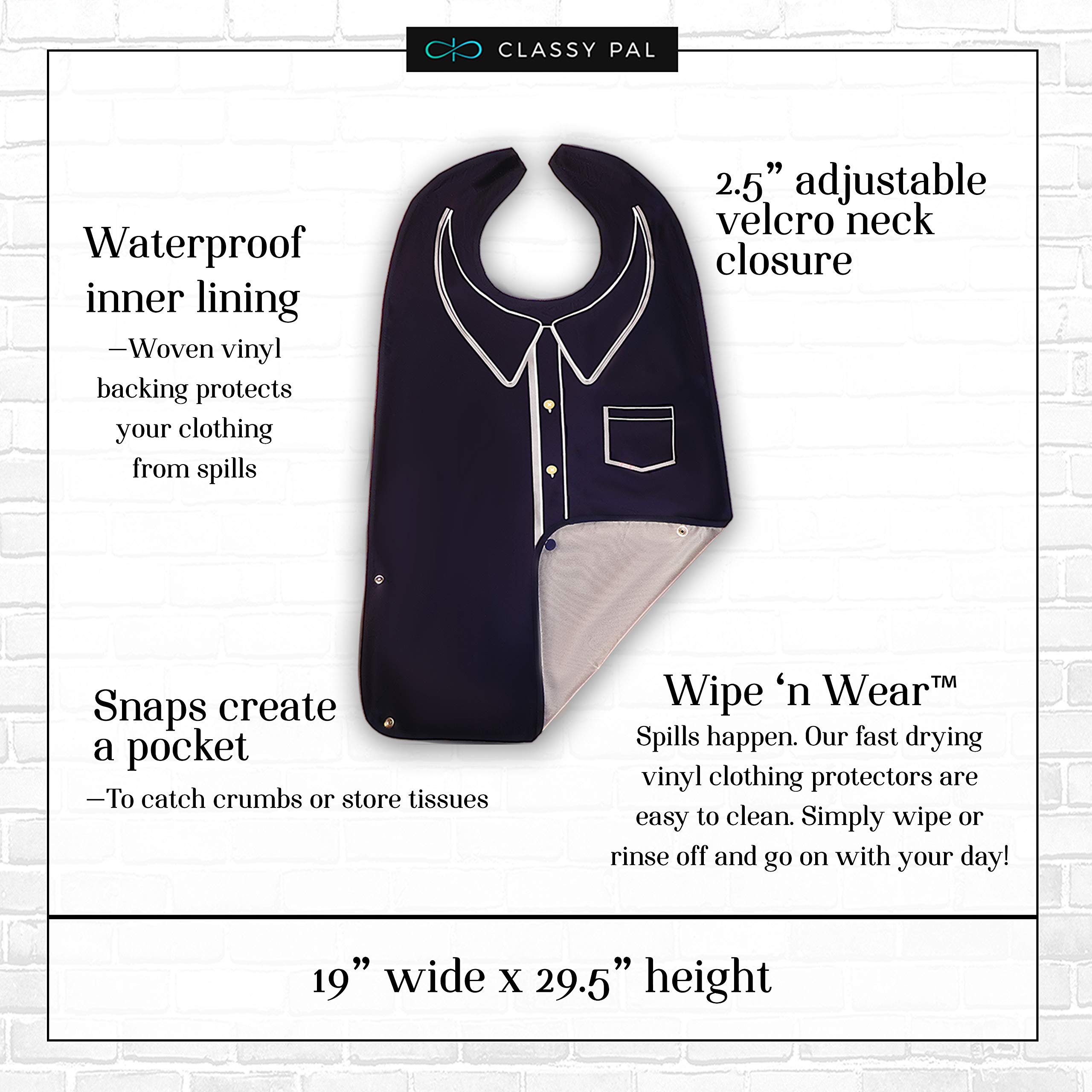 Waterproof Reusable Adult Bibs for Men & Seniors - 3 Pack Polo Style Washable Clothing Protectors for Eating - Ideal for Dining, Travel & Elderly Care