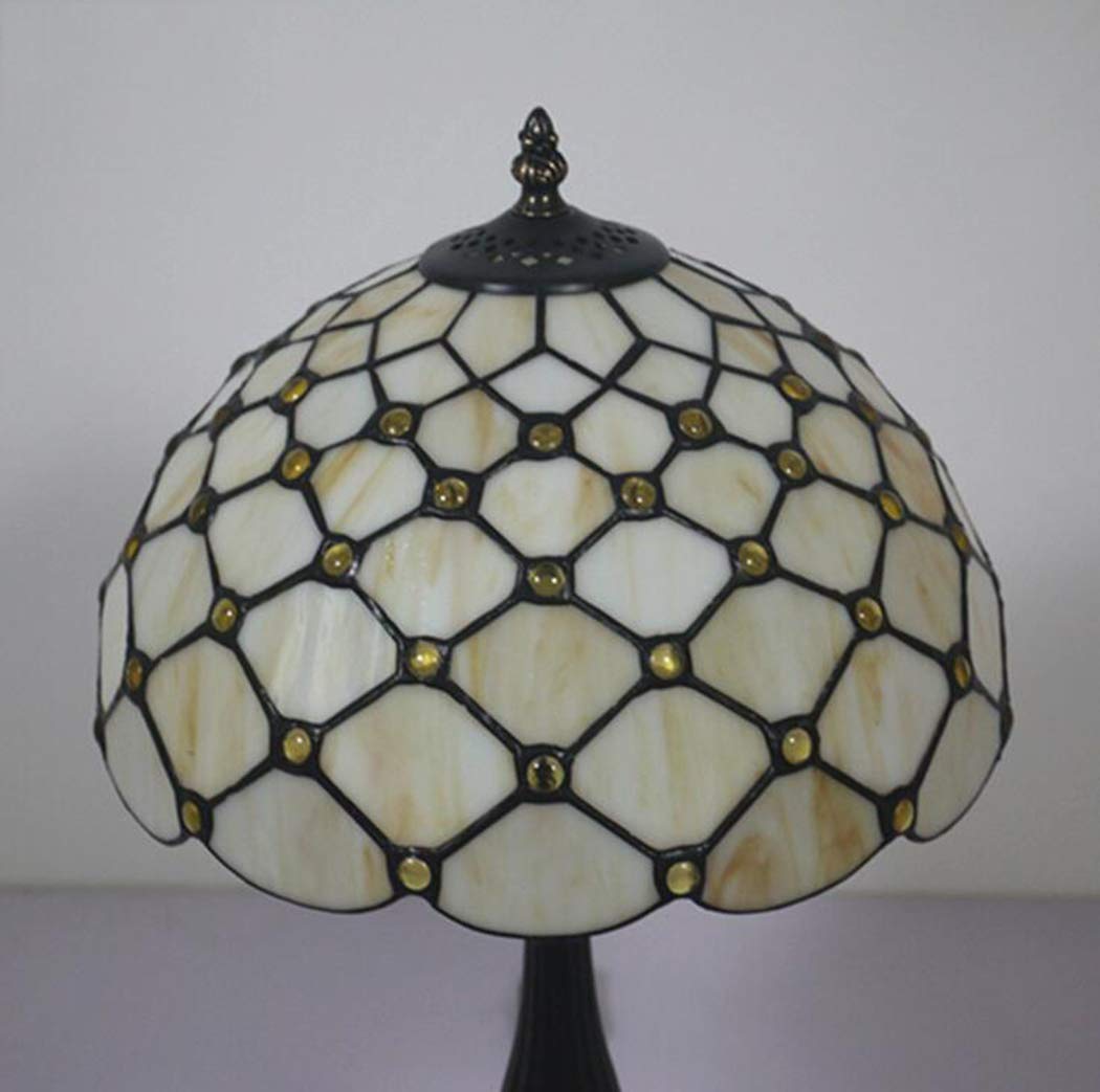 Tiffany Style Table Lamp - 12 Inch Handmade Stained Glass Desk Lamp with European Vintage Resin Base, Gold Finish | Perfect for Bedroom, Bedside, Reading Nook, Restaurant & Bar Lighting