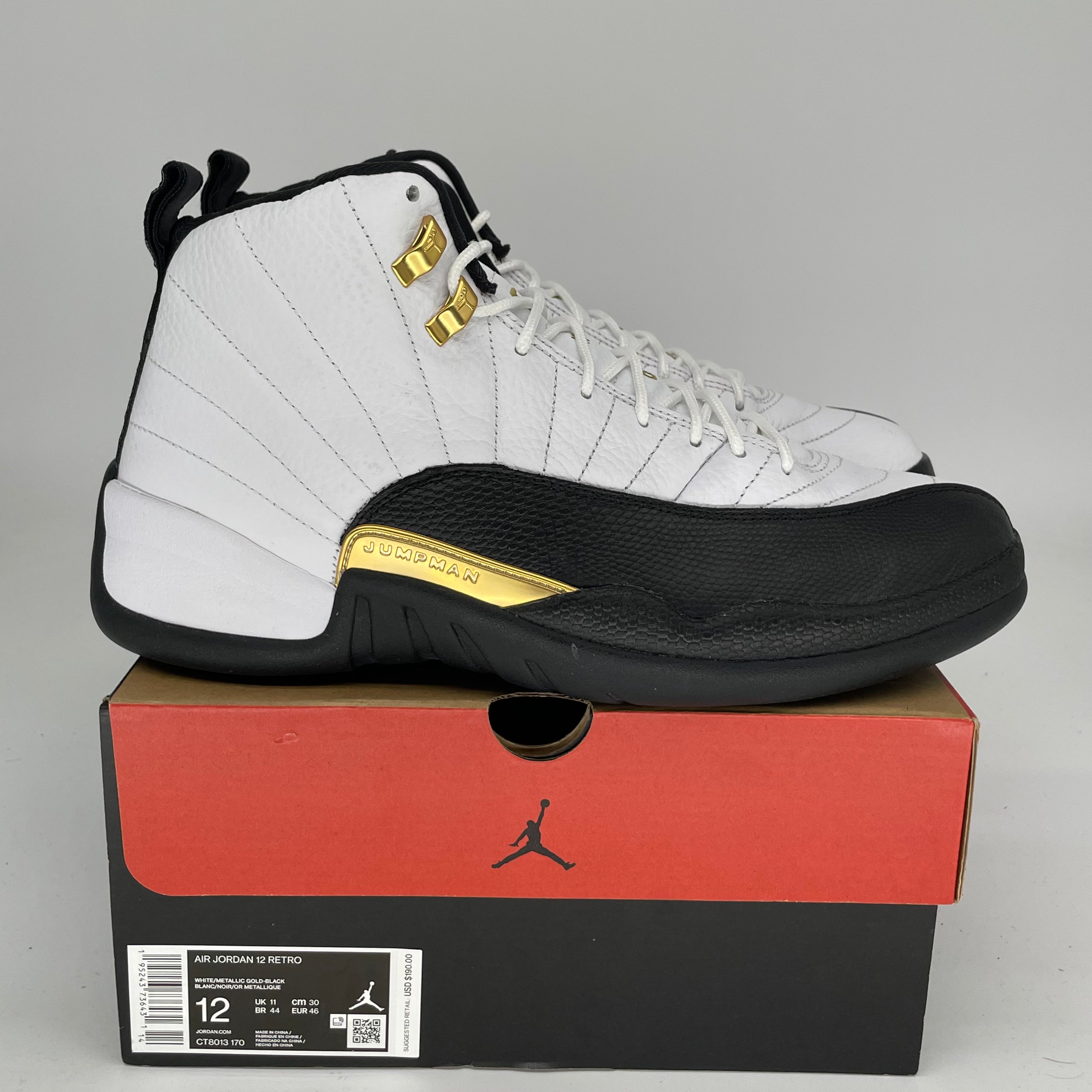 Original Title: AIR JORDAN 12 ROYALTY TAXI SIZE 12 CT8013 170   Optimized Title: **Air Jordan 12 Retro 