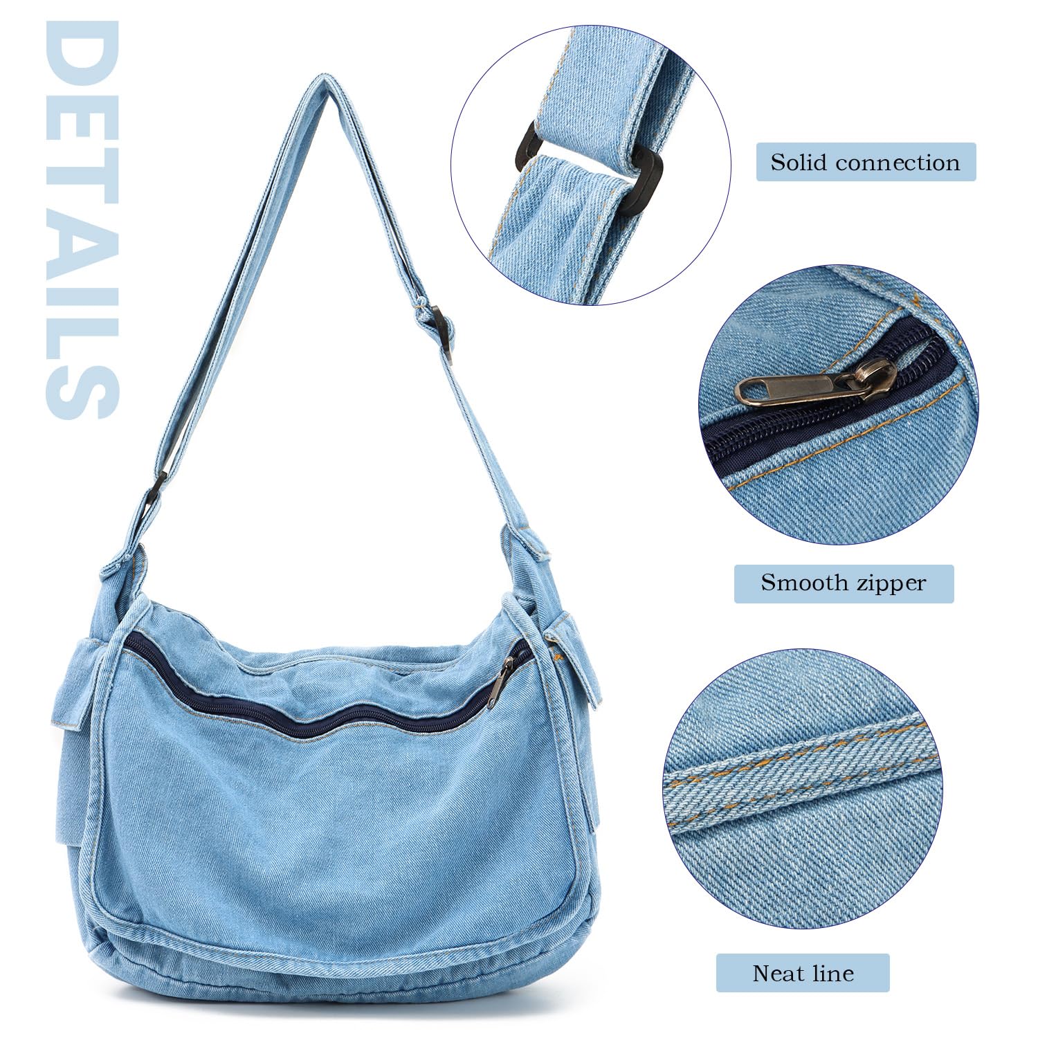 Vintage Denim Hobo Purse & Canvas Messenger Shoulder Bag - Large Retro Crossbody Satchel for Women & Men | Perfect for Casual Outings, Travel & Everyday Use