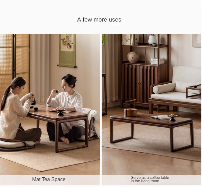 Premium Oak & Black Walnut Solid Wood Tatami Tea Table - Japanese Style Low Coffee Table for Living Room, Zen Meditation, and Tea Ceremony