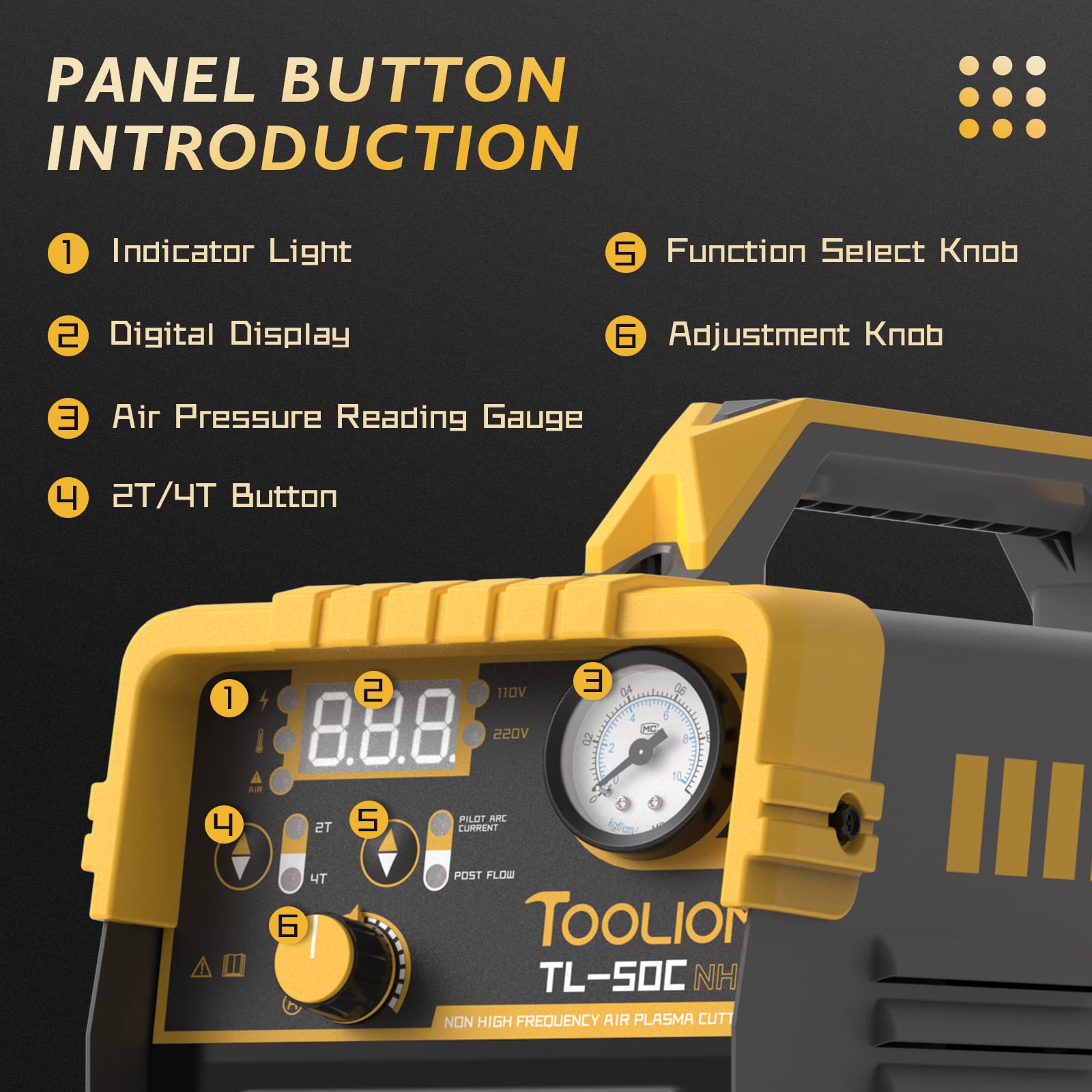 TOOLIOM 50A Plasma Cutter, Non-Touch Pilot ARC, 110V/220V Dual Voltage, 1/2