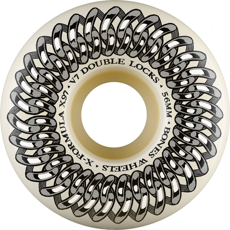 BONES WHEELS X Formula Skateboard Wheels 56mm 97A Hardness - 4 Pack White Wheels for Street Skating & Park Tricks - Double Lock V7 Technology for Enhanced Performance