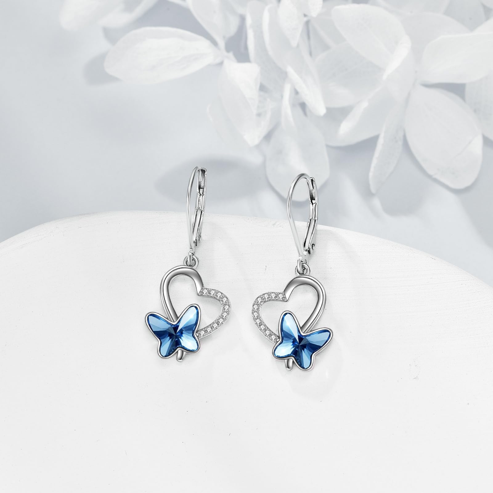 VONALA 925 Sterling Silver Butterfly Drop Dangle Earrings for Women - Crystal Leverback Earrings, Elegant Jewelry Gift for Her, Mom, Girlfriend | Perfect for Birthday, Anniversary, Wedding & Daily Wear