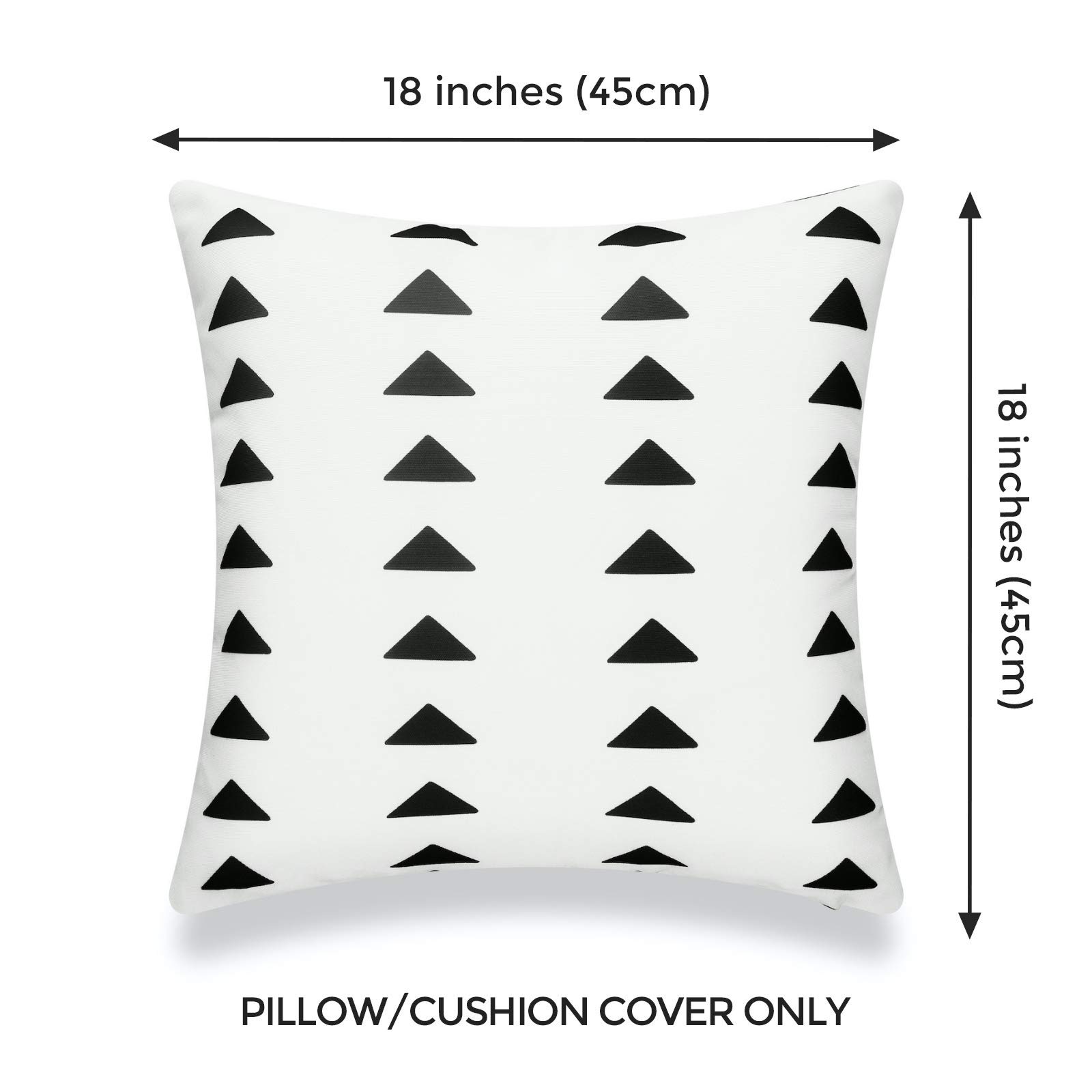 Hofdeco Mudcloth Inspired Patio Indoor Outdoor Pillow Cover 18x18 Inches - White Black Triangle Pattern - Waterproof & Durable for Backyard, Couch, Sofa, Porch, Garden Decor & Home Accent