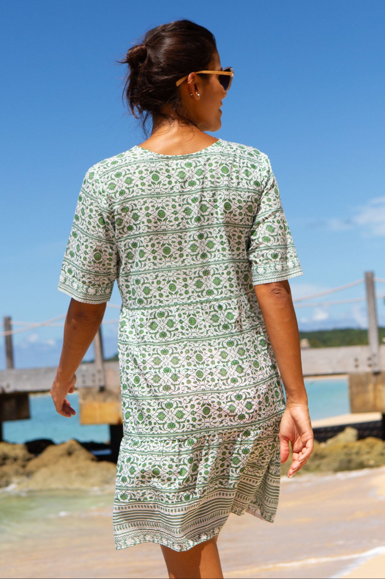Santorini Kaftan Dress for Women - Flowy White & Khaki Beach Cover Up - Perfect for Vacation, Poolside, and Summer Outings