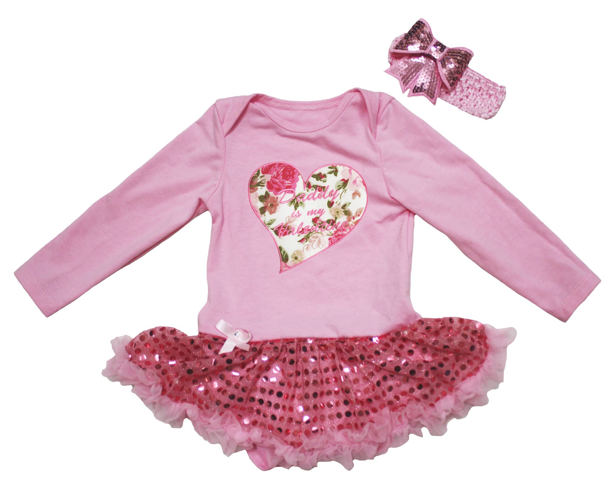 Valentine's Day Baby Dress - Petitebella Pink Sequin Heart Tutu Romper with Long Sleeve Bodysuit for Newborn to 18 Months | Perfect for Valentine's Day Photos, Baby Showers & Special Occasions