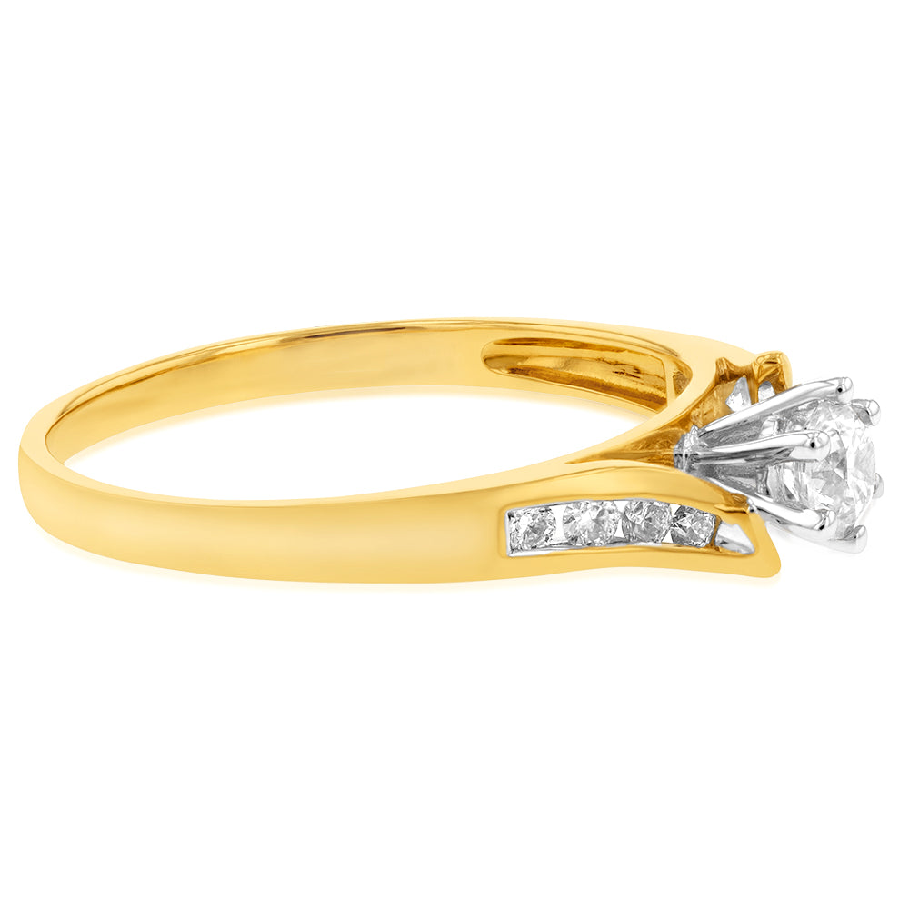 18K Yellow Gold & White Gold Diamond Ring for Women - Elegant Wedding, Engagement, Anniversary Jewelry Gift