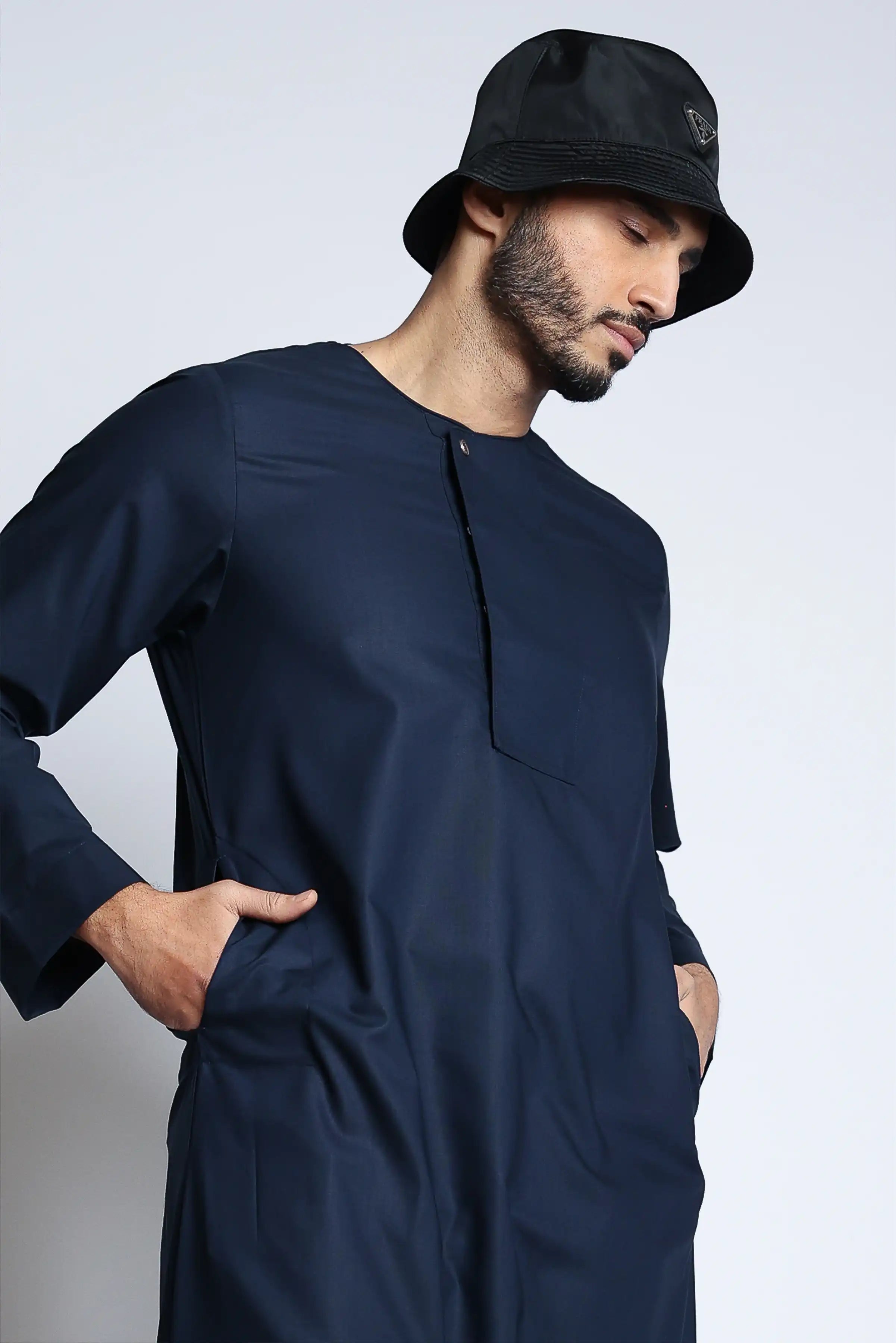 J144 Willow Blue Boys Piping Thobe - Traditional Islamic Robe for Kids - Perfect for Eid, Ramadan & Special Occasions