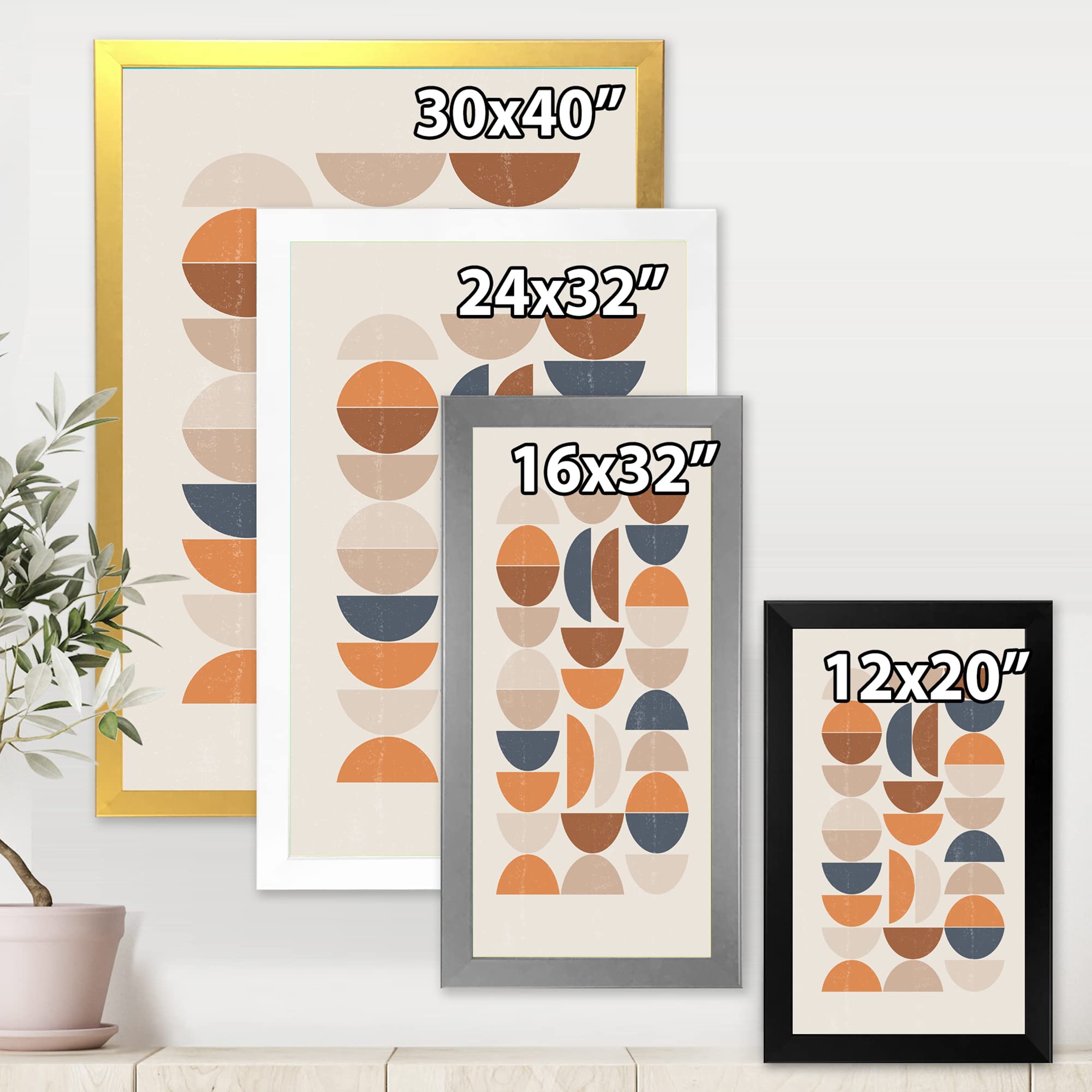 DesignQ Abstract Sun and Moon Modern Framed Wall Art - Blue & Orange Contemporary Home Decor for Living Room, Bedroom & Office