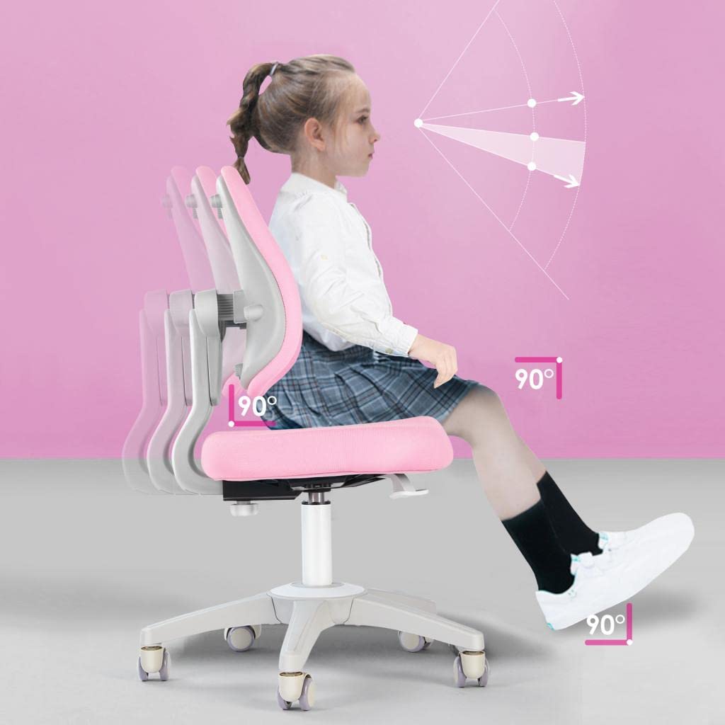 360° Swivel Kids Chair - Adjustable Height & Seat Depth Ergonomic Study Chair for Home & School - Armless Student Desk Chair with Sit Brake Casters for Computer, Reading & Learning Activities