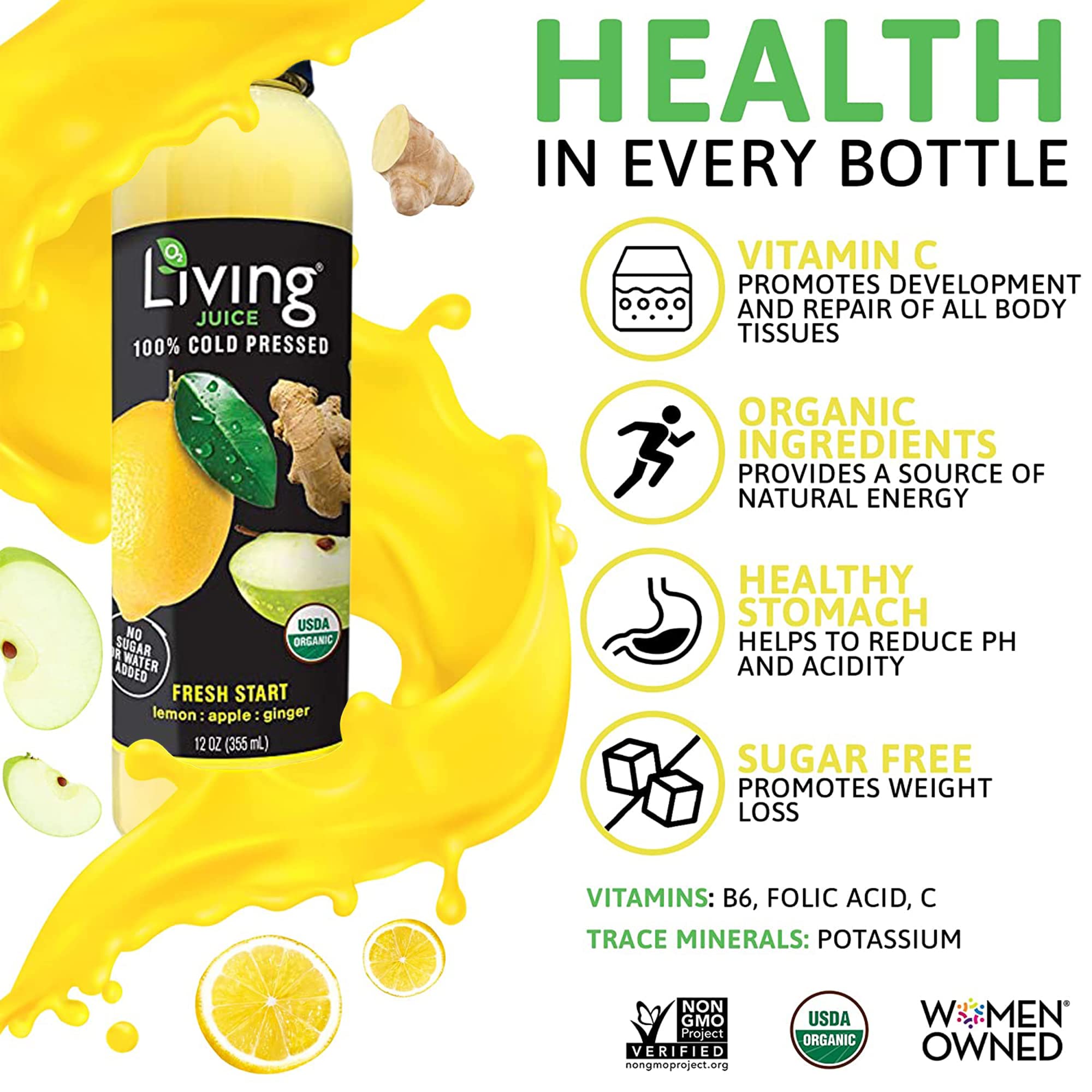 O2 Living 10-Pack Variety 12oz Cold Pressed Juice - Low-Calorie Detox Cleanse Drink with Fresh Fruit & Vegetable Blend | Non-GMO, Immunity Booster, Vitamin-Rich Beverage | Perfect for Post-Workout Recovery, Morning Energy Boost & Healthy Lifestyle
