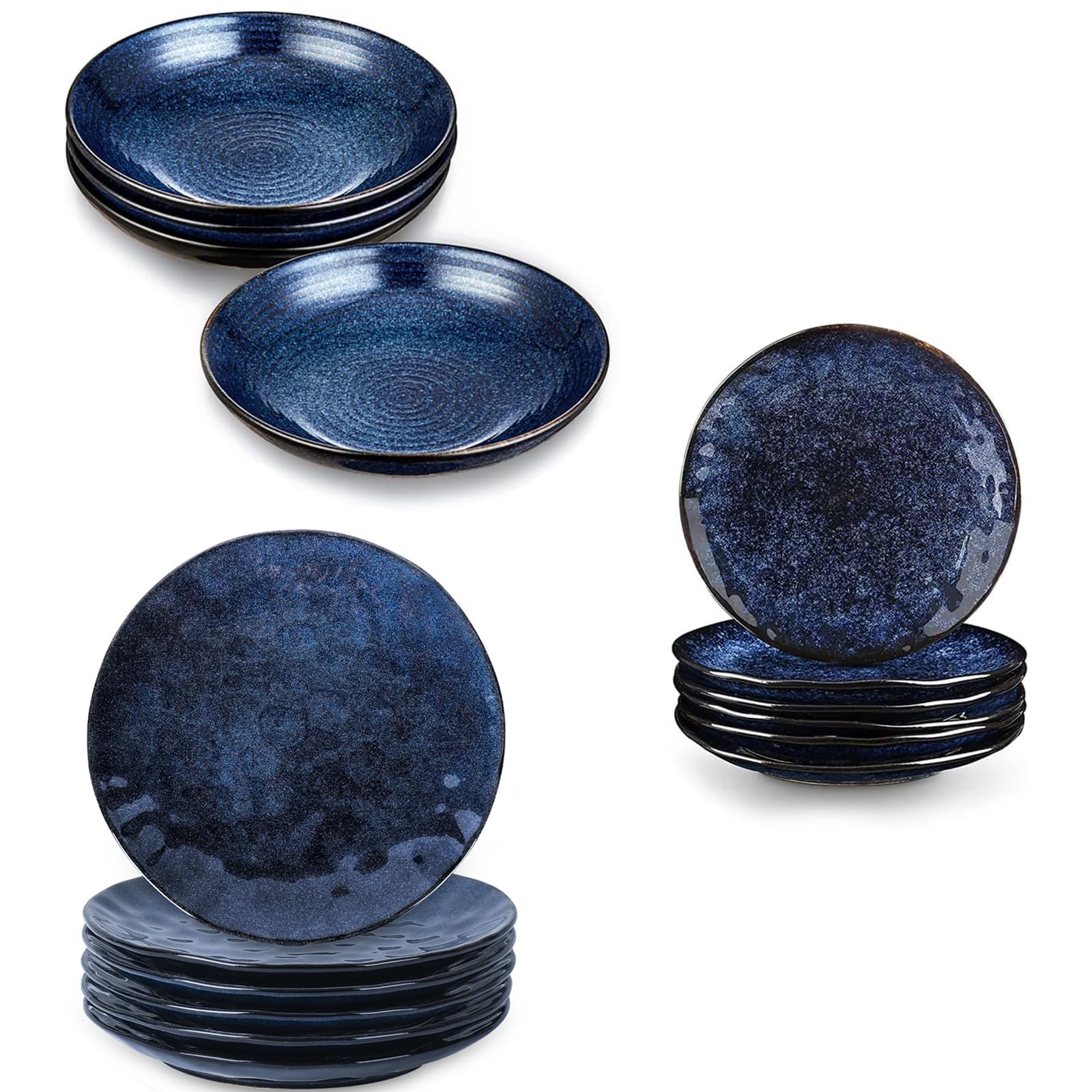 Vicrays 16-Piece Ceramic Dinnerware Set - Fluted Dinner Plates, Salad Plates & Bowls - Microwave, Oven & Dishwasher Safe - Scratch Resistant - Perfect for Home, Party & Restaurant Use - Elegant Blue Tableware for Everyday Dining & Entertaining