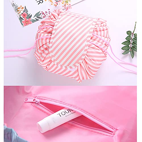 Trendegic Waterproof Travel Makeup Bag for Women - Multifunctional Cosmetic Pouch with Drawstring, Portable Toiletry Organizer (Pink) - Perfect for Travel, Gym, and Daily Use