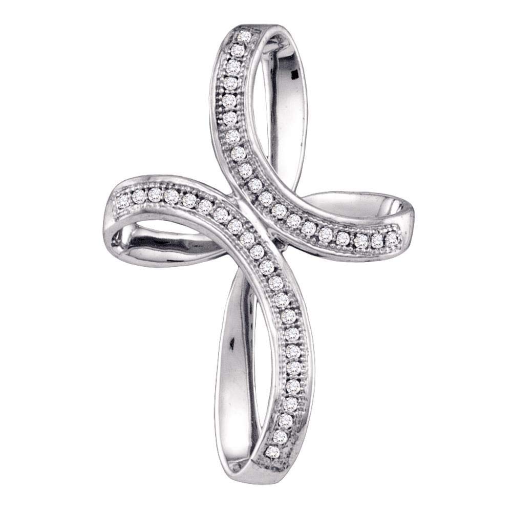 10K White Gold Women's Round Diamond Oval Cross Pendant Necklace - 1/8 CTTW Elegant Religious Jewelry Gift for Her - Perfect for Church, Baptism & Special Occasions
