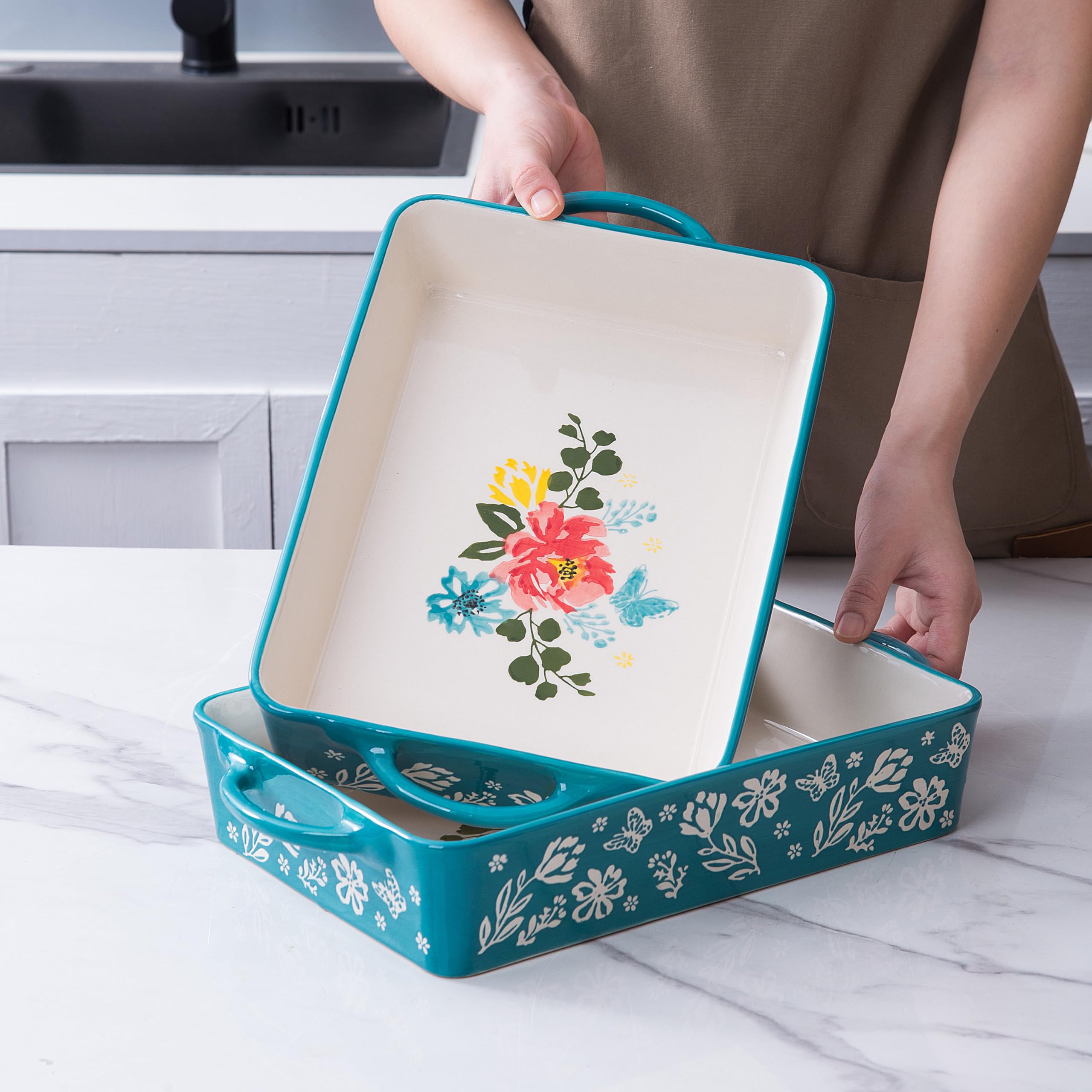 Wisenvoy 9x13 Inch Ceramic Casserole Dish - Oven Safe Baking Pan for Lasagna, Casseroles & More | Perfect for Family Dinners, Potlucks & Holiday Meals
