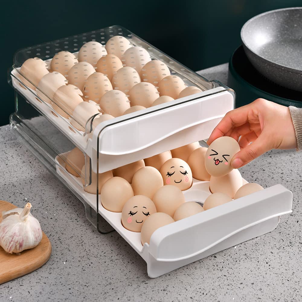 HomeCloud Acrylic 40-Grid Large Capacity Egg Storage Container - Stackable Drawer-Style Egg Holder & Organizer for Refrigerator (White, Rectangular) | Perfect for Farm Fresh Eggs, Organic Eggs & Bulk Egg Storage in Kitchen, Pantry or Chicken Coop