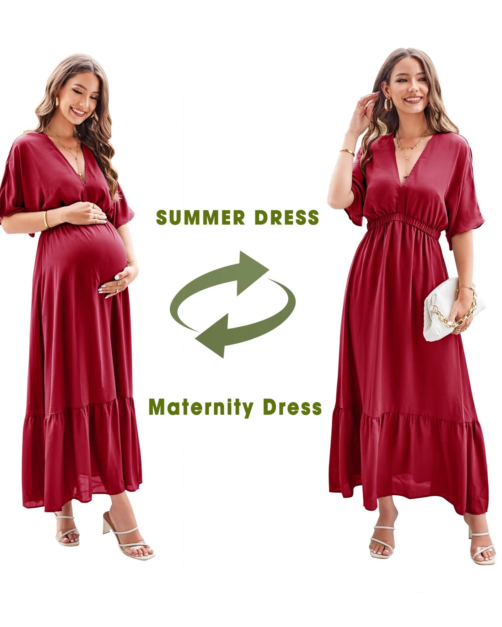 STYLEWORD Women's 2025 Summer Maternity Dress - Short Sleeve V-Neck Boho Maxi Dress with Tiered Flowy Design for Pregnancy | Perfect for Beach Vacations, Baby Showers & Summer Outings
