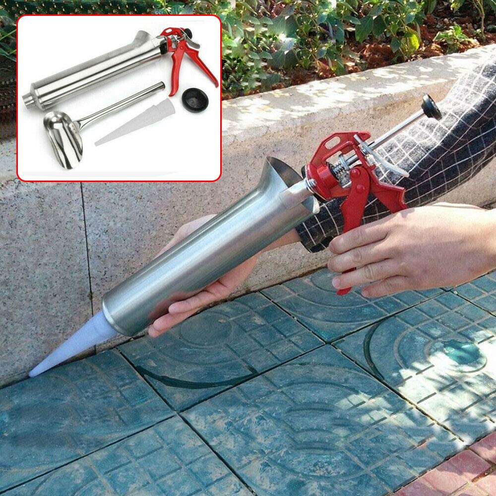 Stainless Steel Mortar Grout Gun - Professional Tile Grouting & Brick Pointing Tool with Angled/Straight Nozzles - Perfect for Wall Tiling, Floor Repairs & Masonry Work