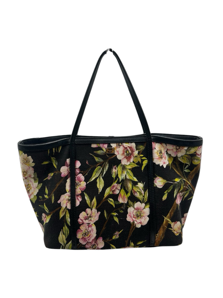 Dolce & Gabbana Floral Print Canvas Leather Tote Bag for Women - Stylish Designer Handbag for Work, Travel & Everyday Use