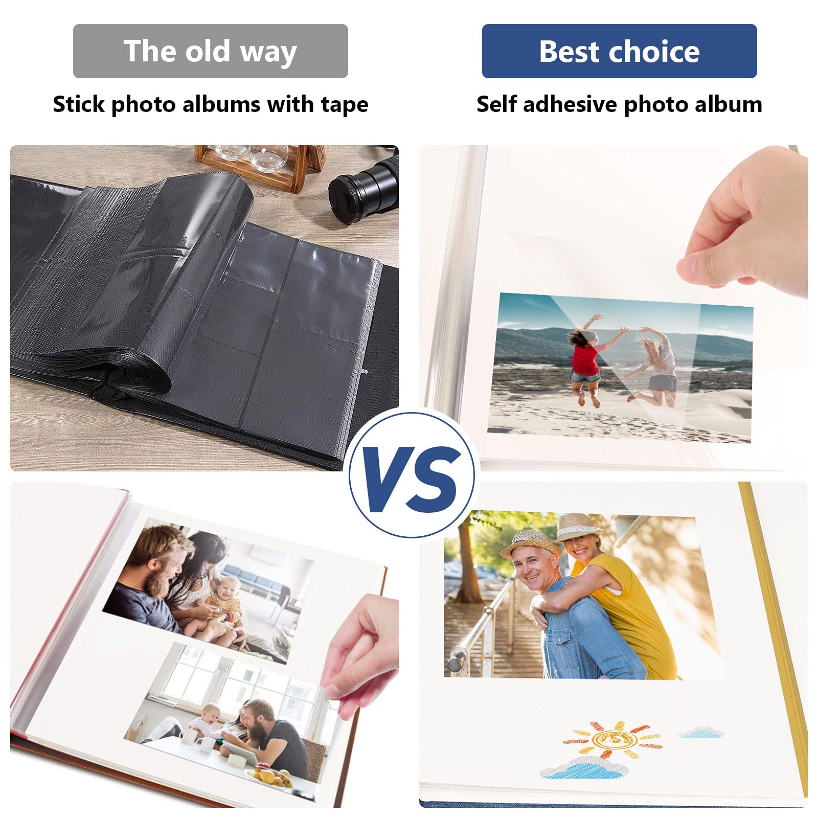 FunSponsor Self-Adhesive Photo Album - White 11x12.9 Inch Scrapbook with 20 Pages, Holds 3x5, 4x6, 6x8 & 8x10 Photos - Perfect for Wedding, Baby, Travel & Family Memory Keepsake Albums