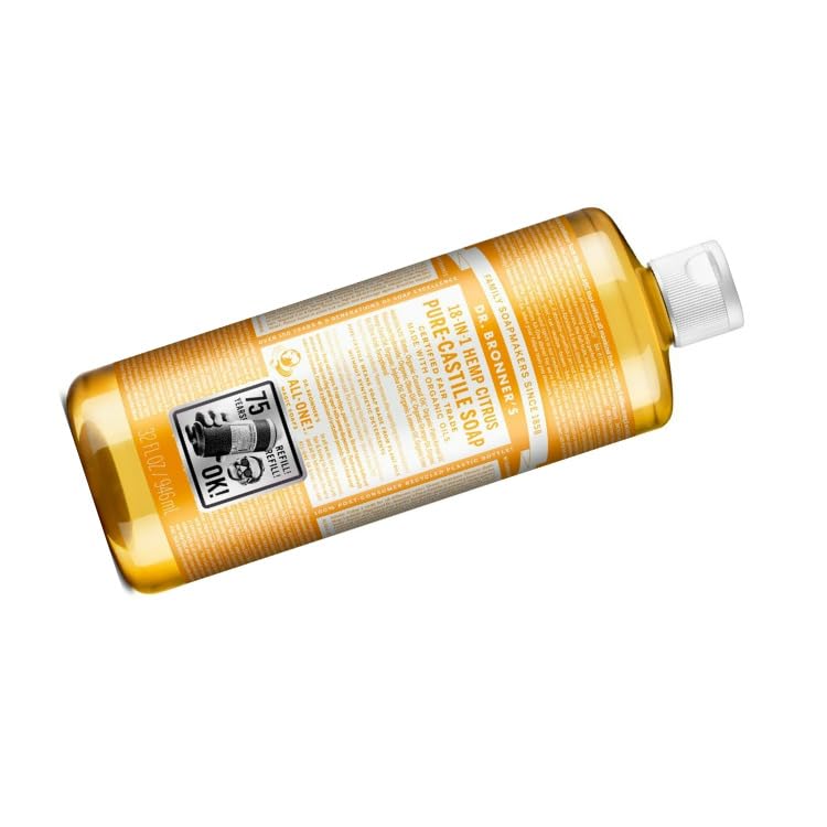 Dr. Bronners Organic Citrus Liquid Castile Soap - 32 oz | All-Natural Body Wash, Shampoo & Household Cleaner | Vegan, Cruelty-Free for Face, Hair & Home Use