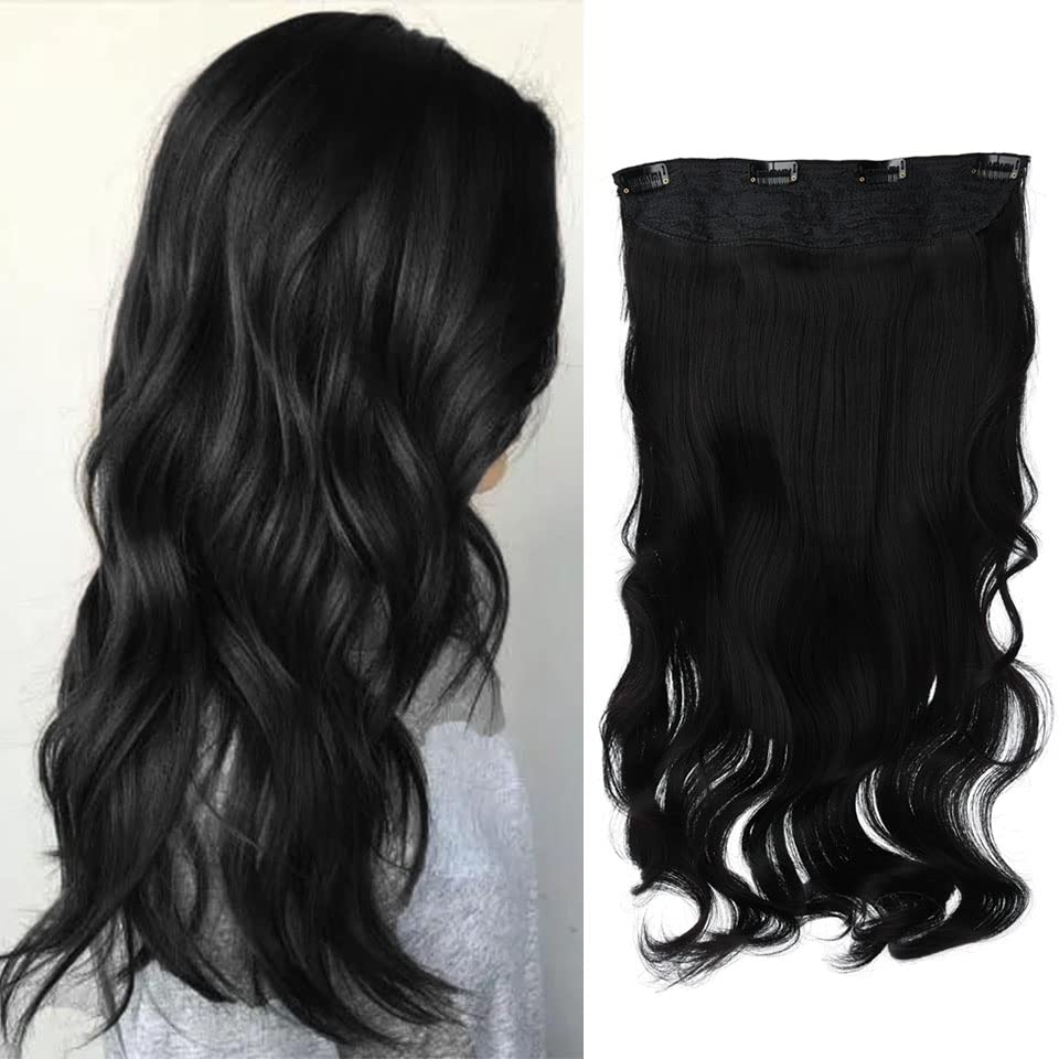 Samyak 5-Piece Clip-in Wavy/Curly Hair Extensions for Women - Black | Natural Looking Remy Human Hair | Perfect for Parties, Weddings & Daily Styling