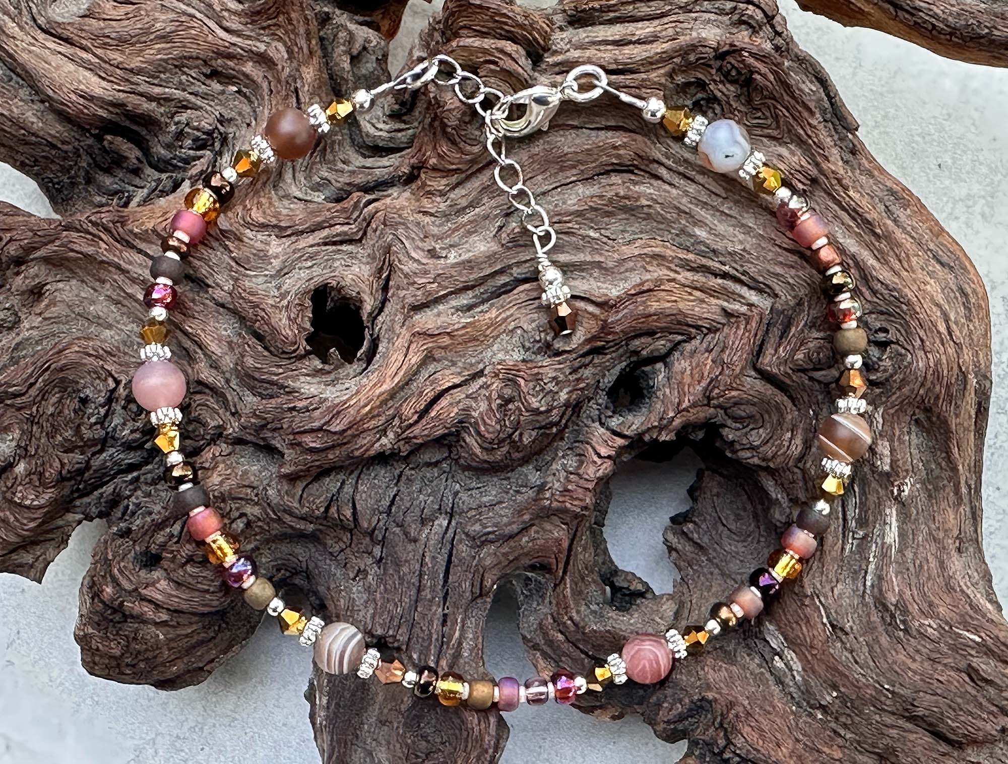 10 Natural Chestnut Agate Gemstone Beaded Anklet Bracelet for Women - Boho Chic Adjustable Ankle Jewelry for Beach, Yoga & Summer Outfits