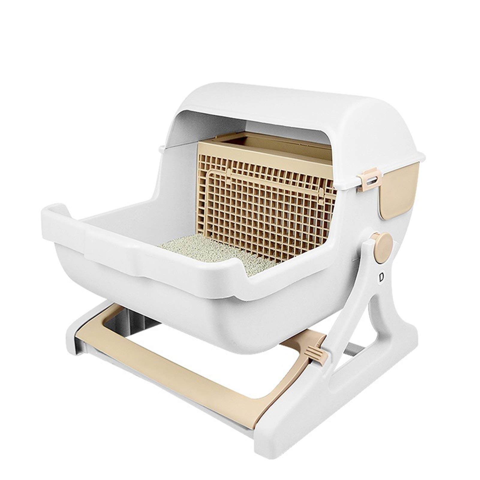 IAOHUO Self-Cleaning Cat Litter Box with Flip Lid - Semi-Automatic Quick Cleaning Luxury Cat Toilet Tray - Odor Control PP Resin Pet Litter Box for Small/Medium Cats - Perfect for Apartments & Multi-Cat Homes