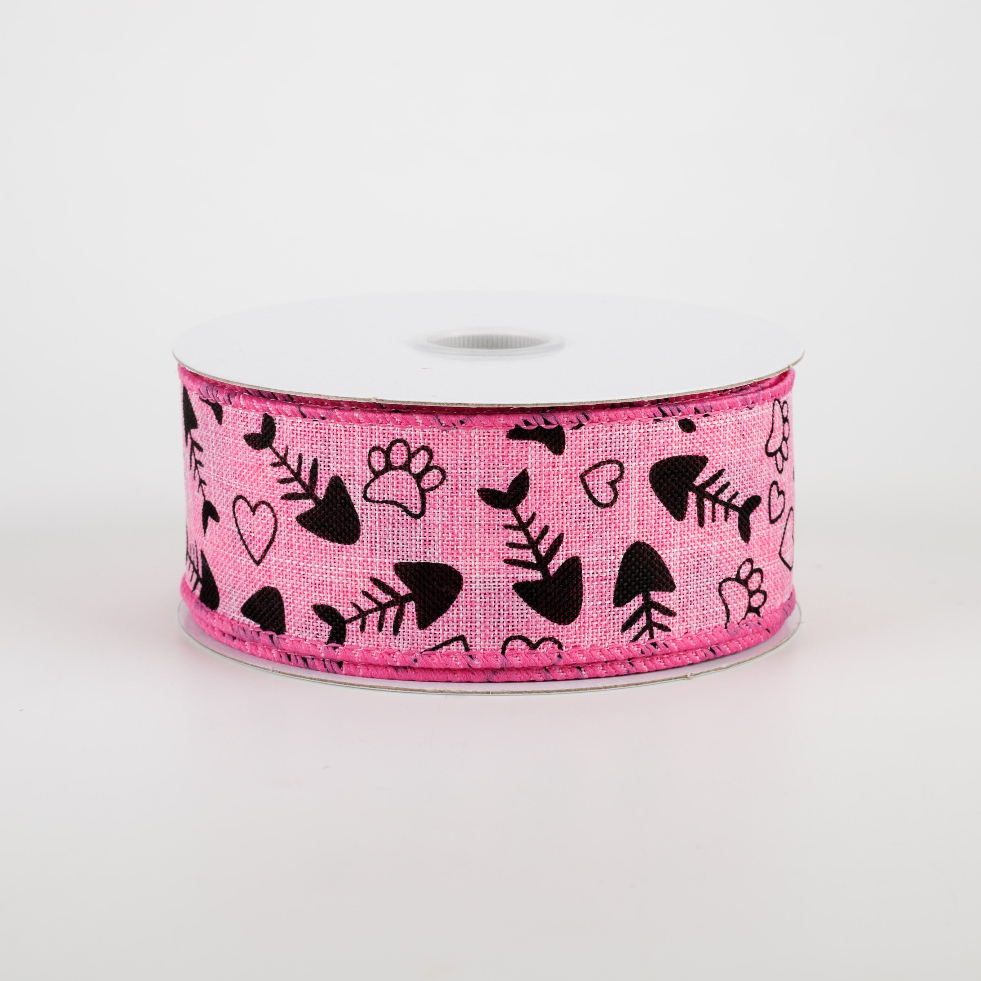 1.5 Inch Cat Treat Paw Heart Ribbon - Pink 10 Yards for Pet Gifts, DIY Crafts, Wrapping & Party Decorations