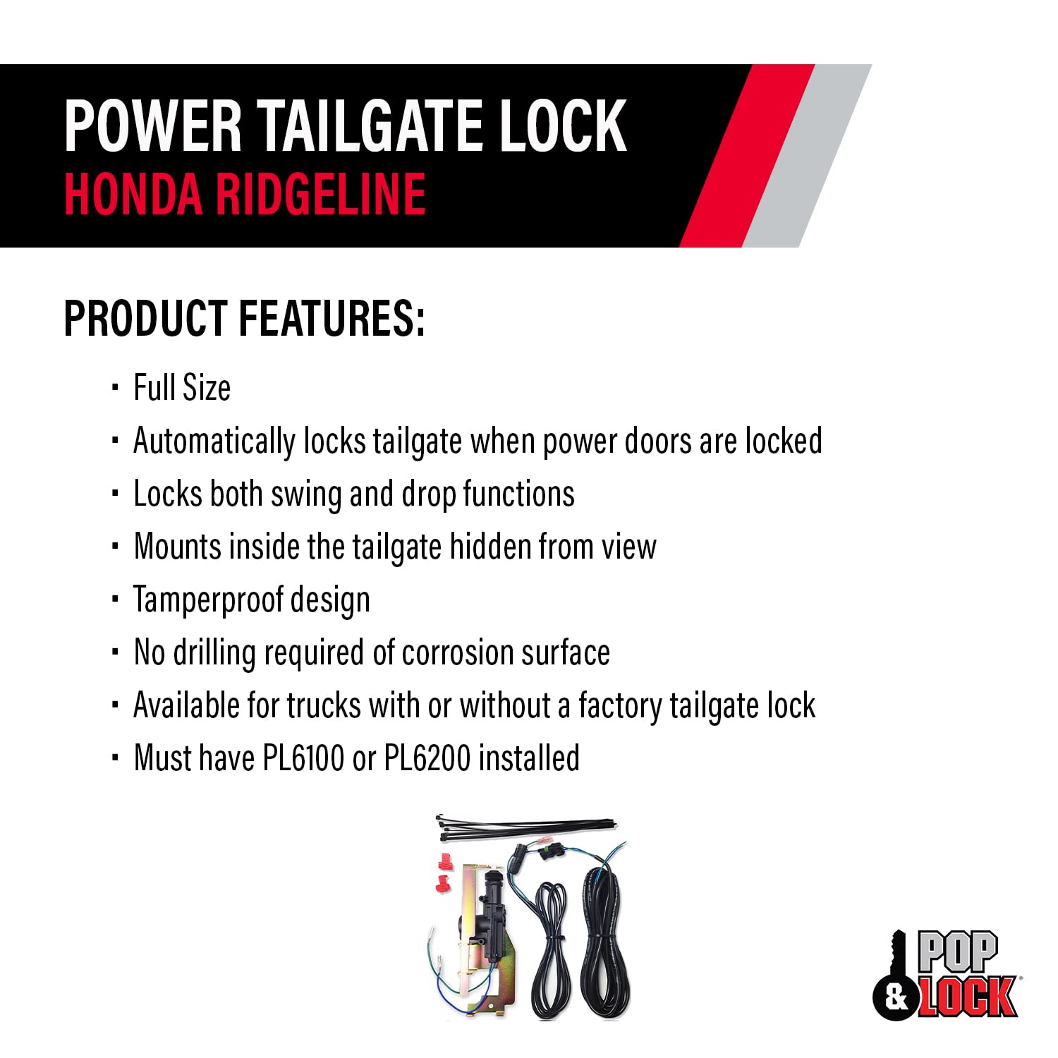 Pop & Lock PL8630 Power Upgrade Tailgate Lock Kit - Compatible with Honda Ridgeline 2005-2019 Models | Secure Truck Bed & Cargo Protection for Camping, Work & Outdoor Adventures