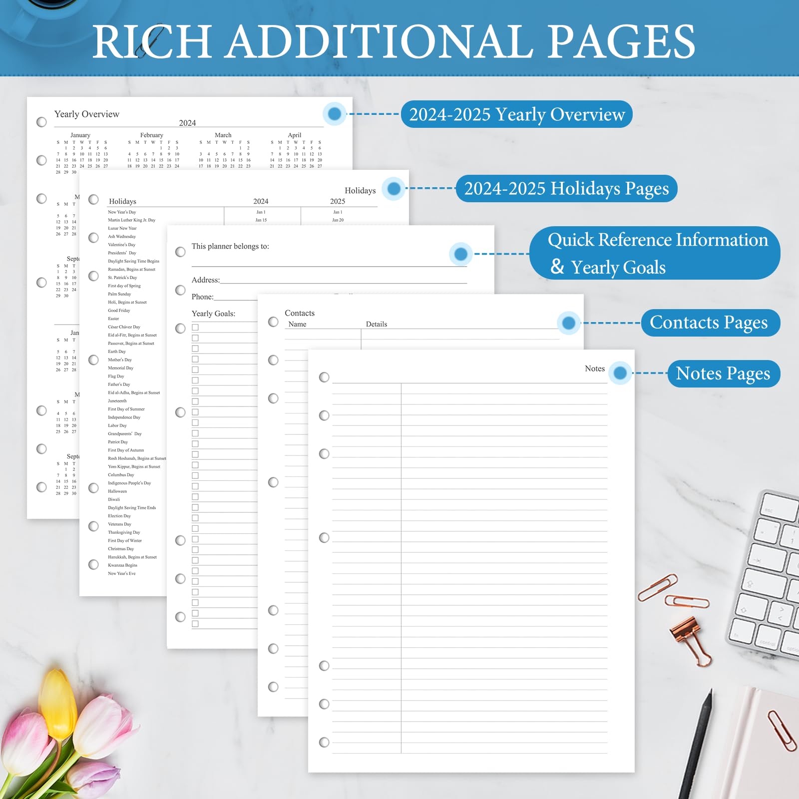 2024-2025 Monthly Planner Refill Inserts - 18 Month Calendar Pages (Jan 2024-June 2025) | Letter Size 8.5