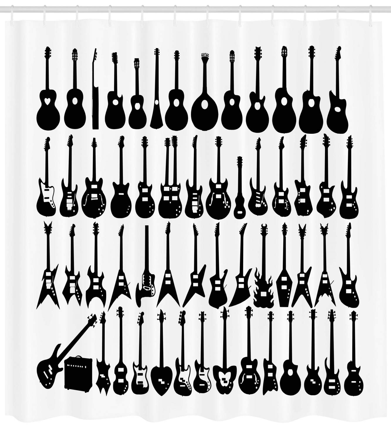 Ambesonne Guitar Shower Curtain - Stylish Charcoal Grey & White Bathroom Decor with Hooks, 69x75 Inches, Premium Cloth Fabric - Perfect for Music Lovers' Bathroom, Dorm, or Apartment Decor