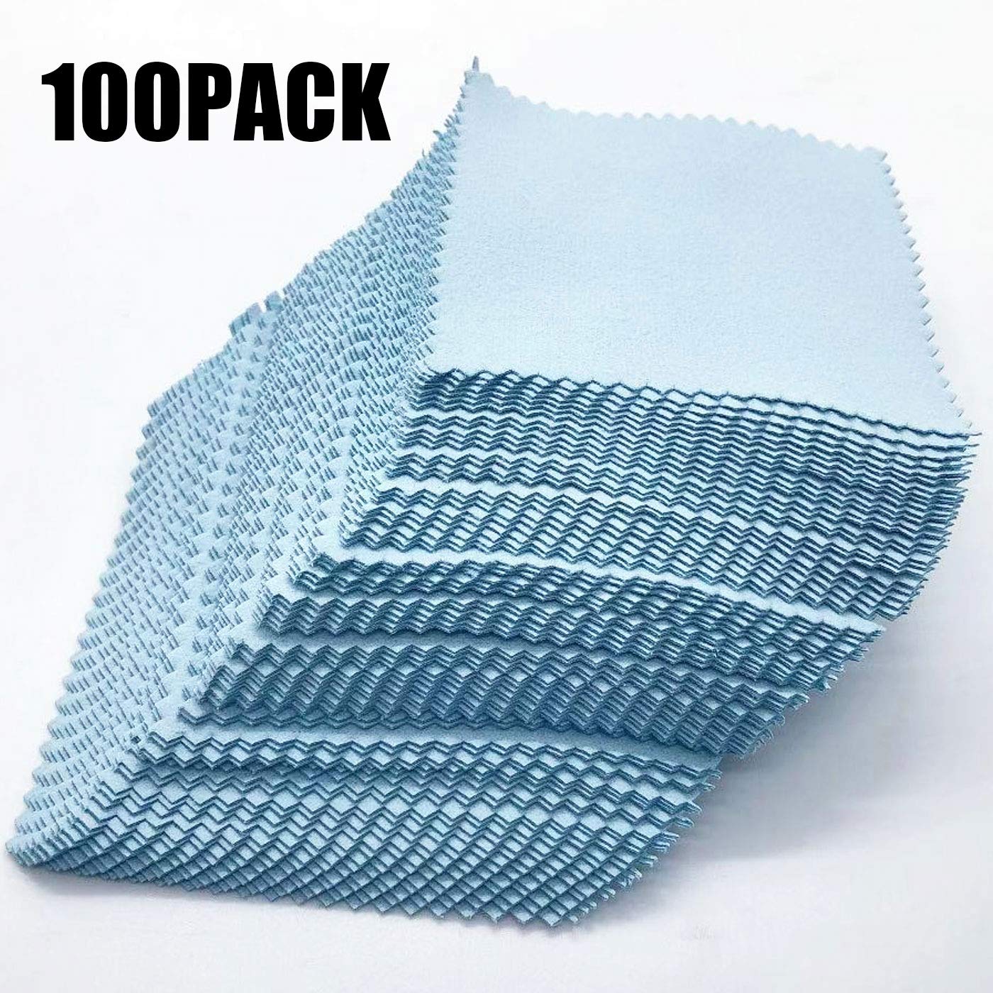 Luckkyme 100-Piece Jewelry Cleaning Cloth Set - Premium Polishing Cloths for Sterling Silver, Gold, Platinum, Watches & Eyeglasses - Blue - Perfect for Home Jewelry Care & Professional Cleaning Kits