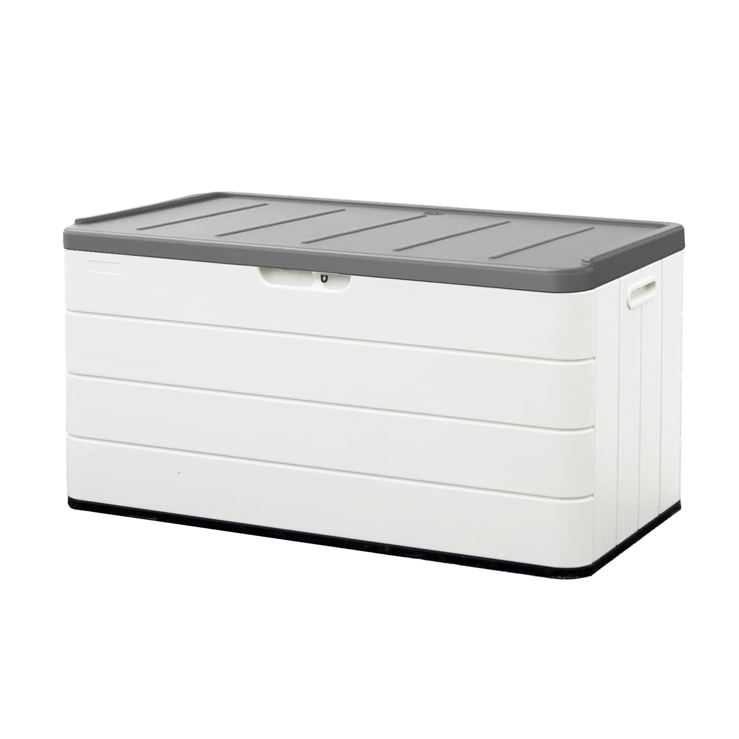 ADDOK Large Resin Deck Box with Lock - Waterproof Outdoor Storage Bench for Patio, Garden & Pool | Holds Cushions, Tools & Toys | Weatherproof & Durable (White) | Perfect for Backyard, Deck & Poolside Organization