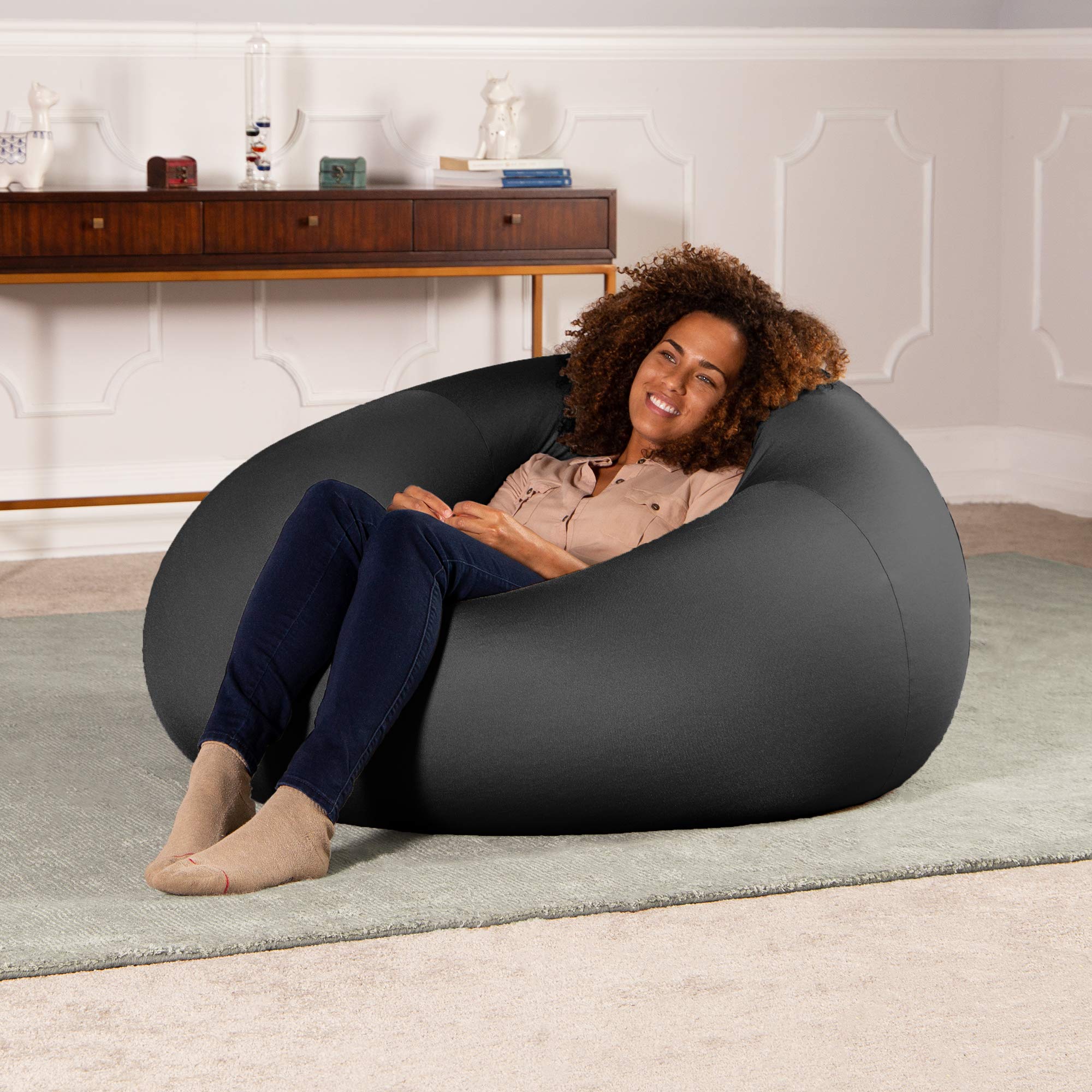 Jaxx Nimbus Spandex Bean Bag Chair for Adults - Oversized Black Memory Foam Lounger for Living Room, Game Room & Dorm - Comfortable Seating for Relaxing, Gaming & Movie Nights