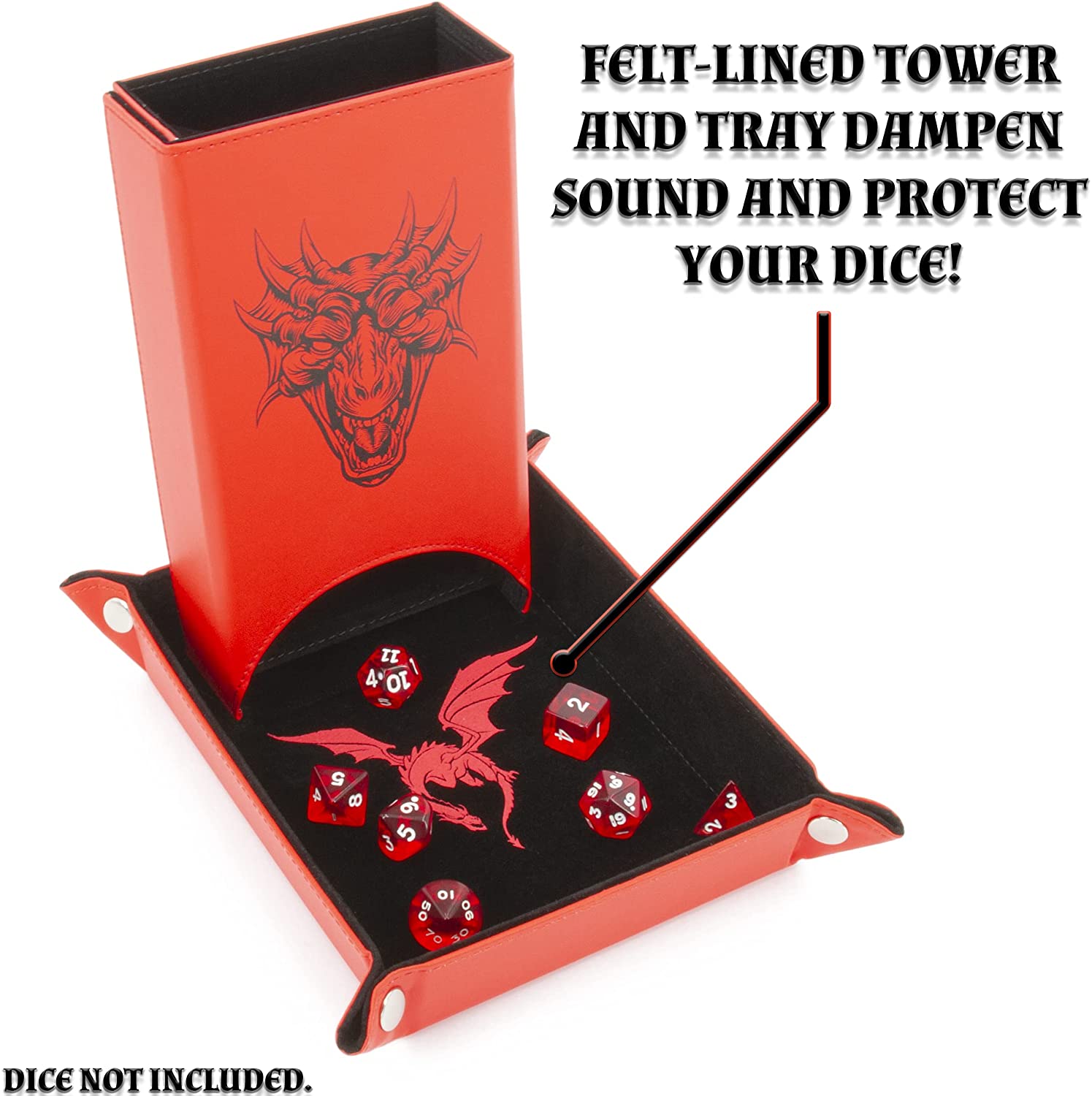 CASEMATIX Portable Folding Dice Tower with Non-Scratch Felt Interior - 8 Auto Dice Roller & Tray for Fair Random Rolls (Red) - Perfect for D&D, Board Games & RPG Adventures