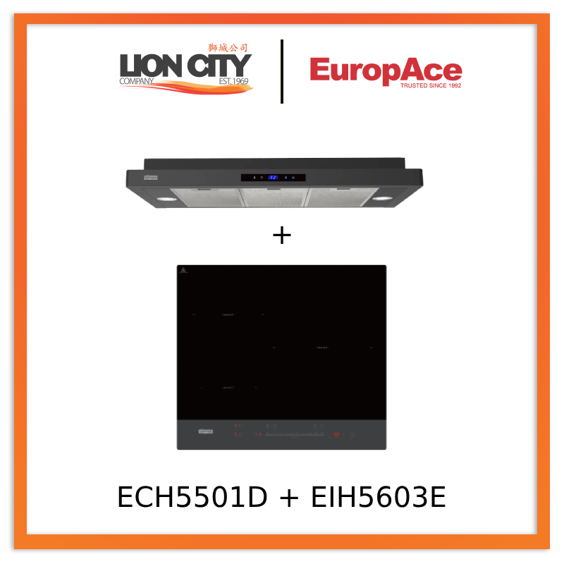 Europace ECH5501DBK 90cm Slimline Range Hood & EIH5603E 60cm Induction Cooktop Set - Modern Kitchen Appliances for Efficient Cooking and Ventilation