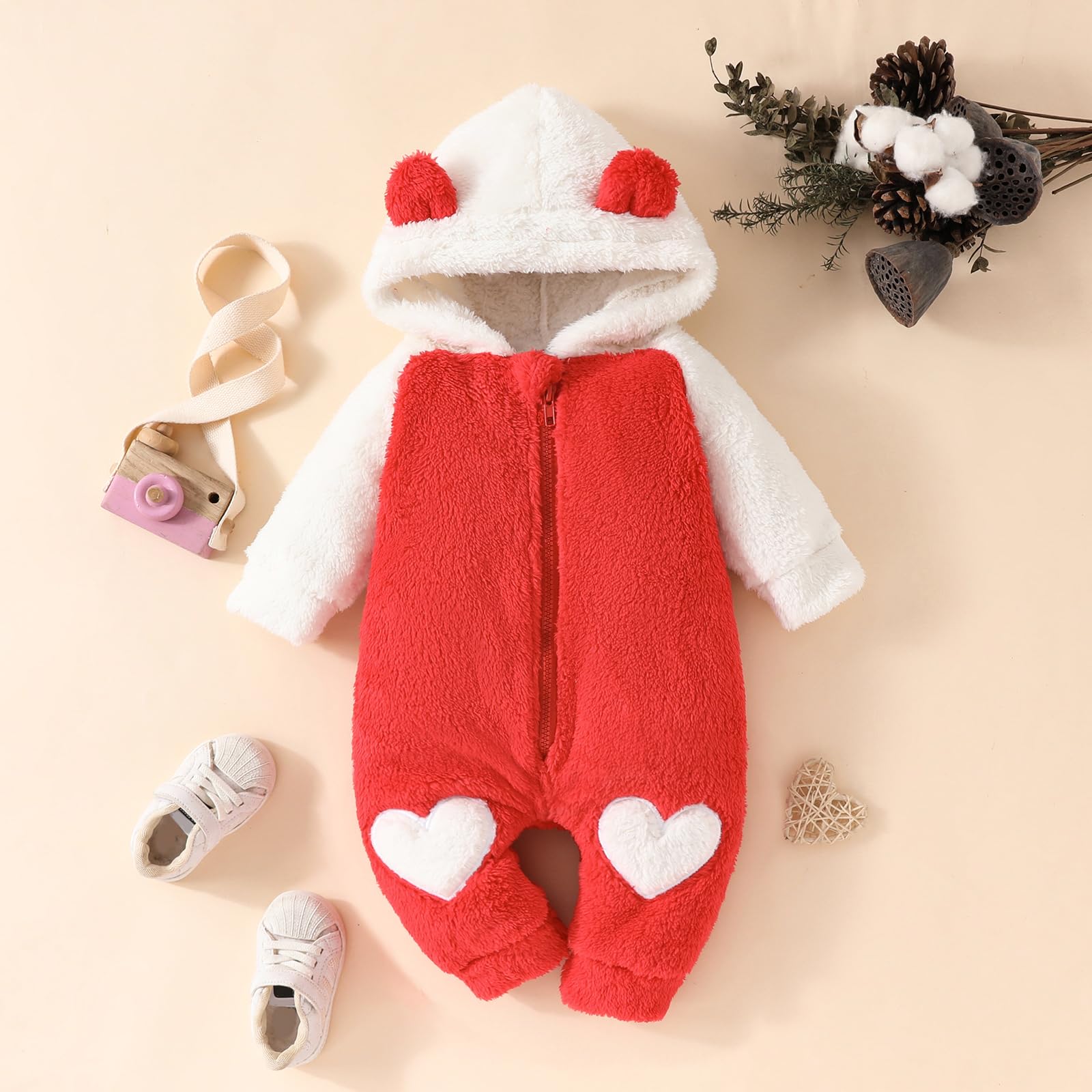 Adorable Newborn Baby Girl & Boy Bear Onesie - Long Sleeve Hooded Snowsuit Romper | Warm Winter Outfit for Infants | Perfect for Cold Weather, Outdoor Play & Photo Shoots