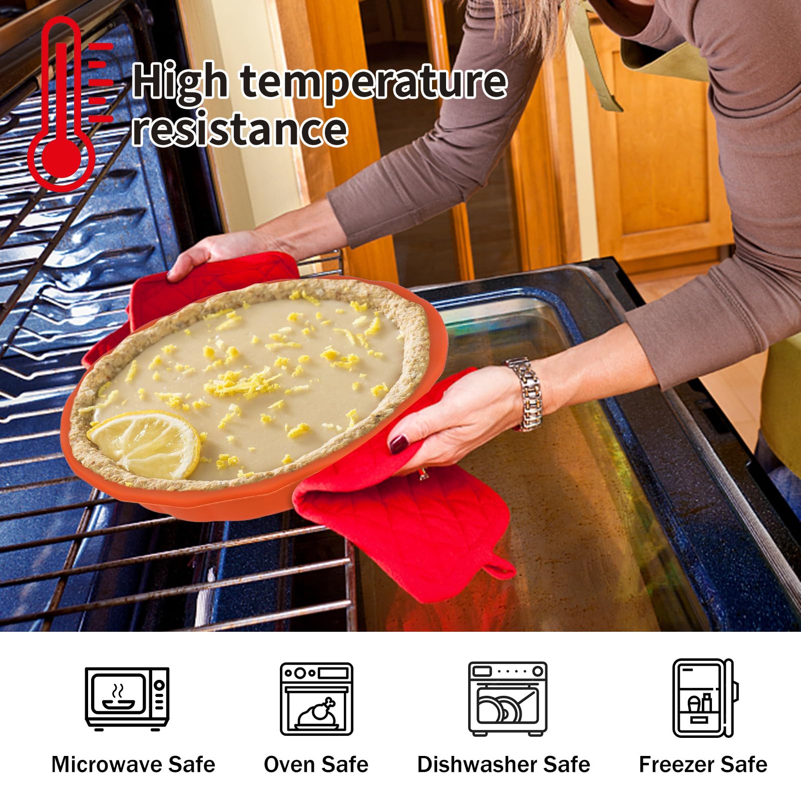 Non-Stick Silicone Pie Pans for Baking - 9 Inch Reusable Pie Dish with Corrugated Edge, Dishwasher & Microwave Safe (Red) - Perfect for Thanksgiving, Christmas Desserts & Homemade Pies