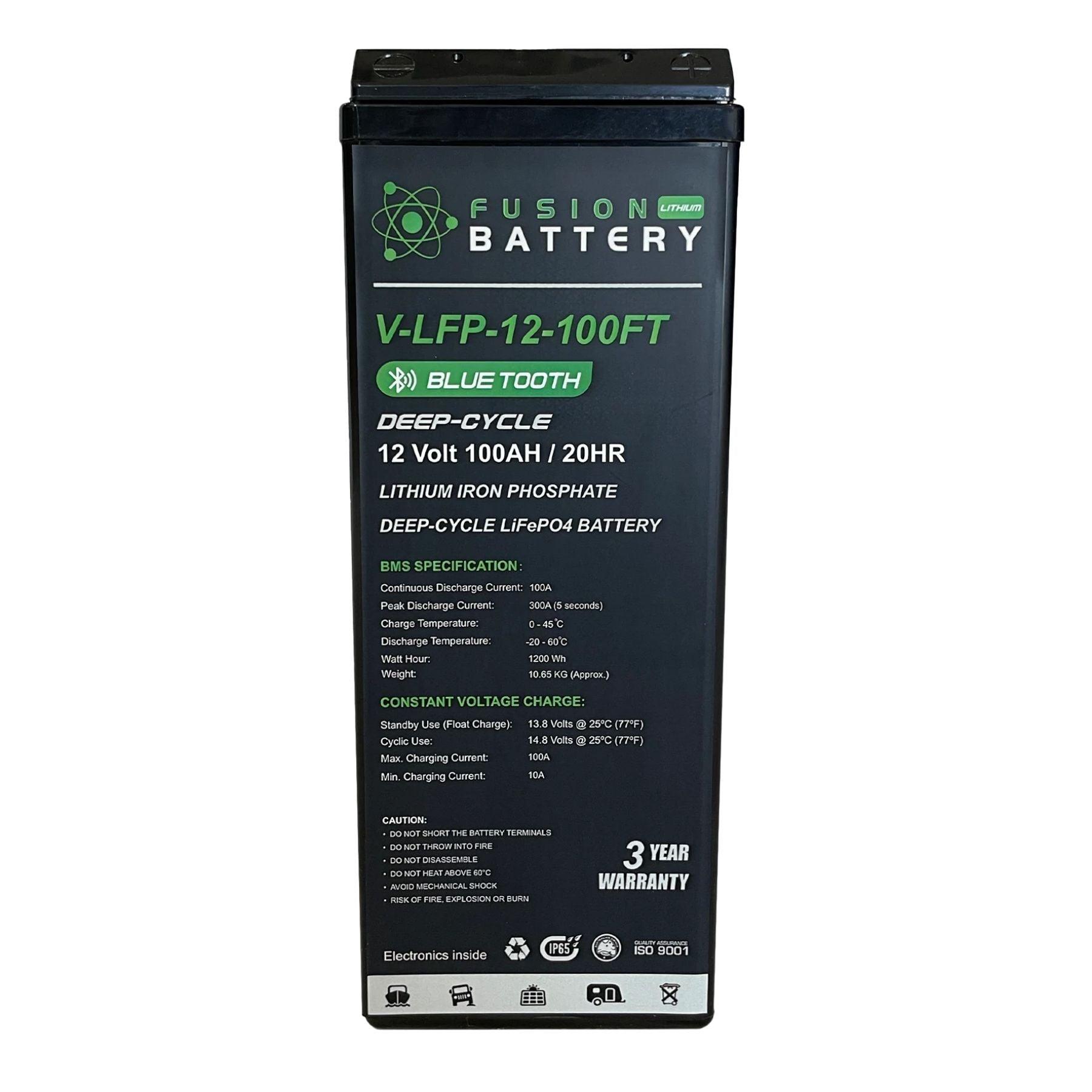 Fusion Slimline Deep Cycle 12V 100AH Lithium Battery - Lightweight & Long-Lasting Power for RVs, Boats, Solar Systems & Off-Grid Applications