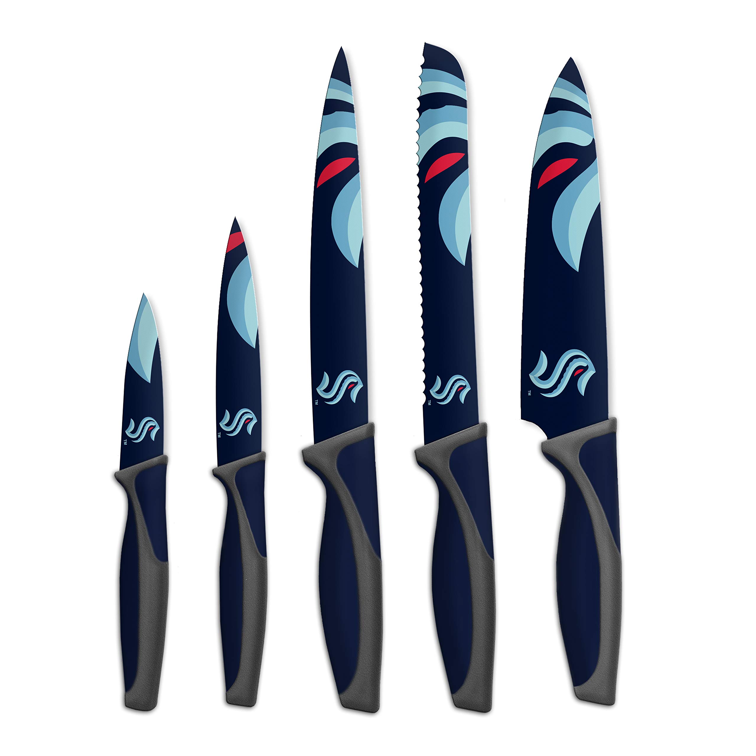 Premium NHL-Themed 5-Piece Kitchen Knife Set - Professional Chef, Bread, Carving, Utility & Paring Knives - High-Quality Stainless Steel Dishwasher Safe Cutlery - Perfect Gift for Hockey Fans - Great for Home Cooking, BBQ, and Sports-Themed Kitchens