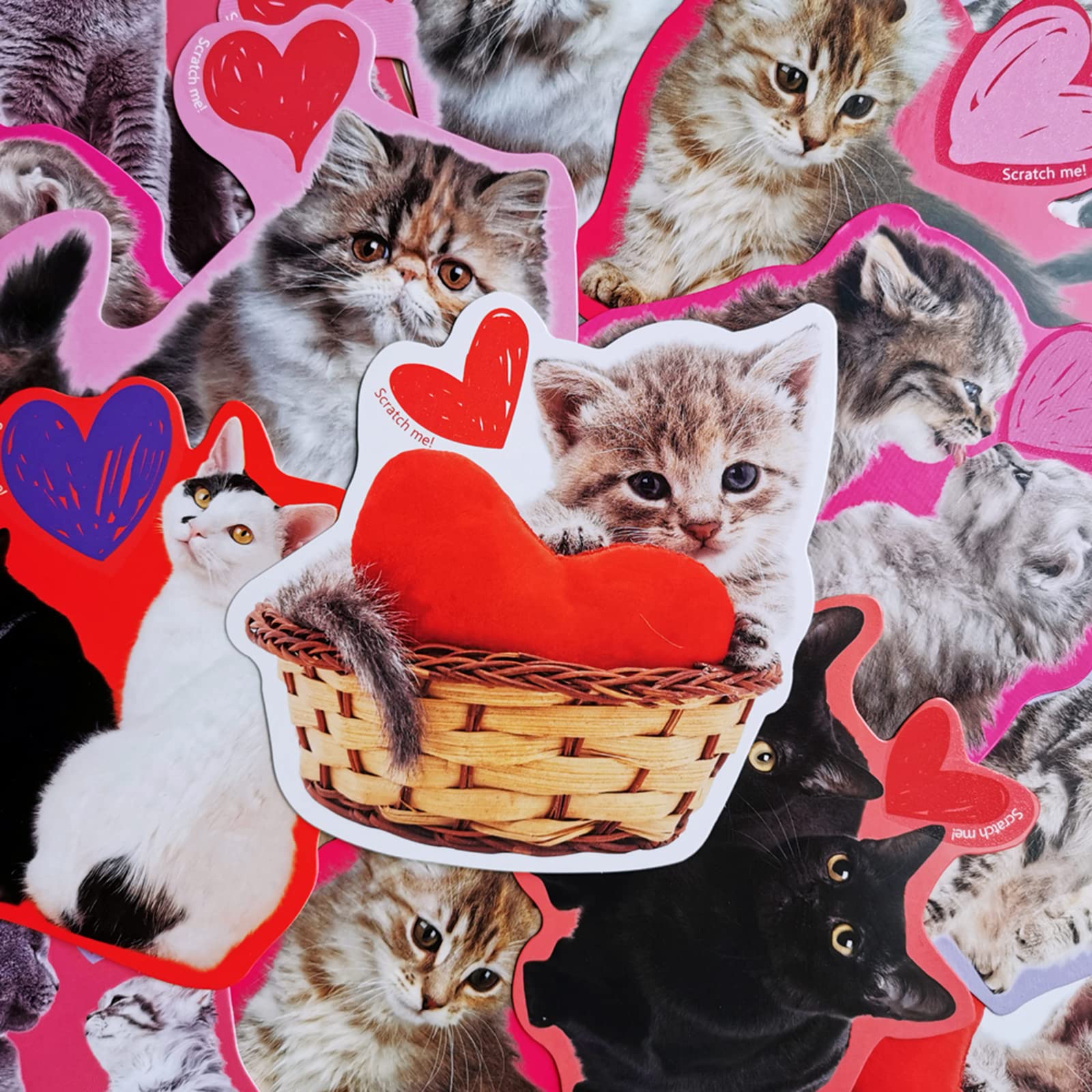 48 Sets Valentine's Day Scratch & Sniff Strawberry Scented Greeting Cards with Envelopes - Cute Cat Kitten Pet Love Cards with Heart Stickers for Kids Classroom Exchange, Party Favors & School Gift Giving - Perfect for Valentine's Day Celebrations, Classroom Activities and Friendship Gifts