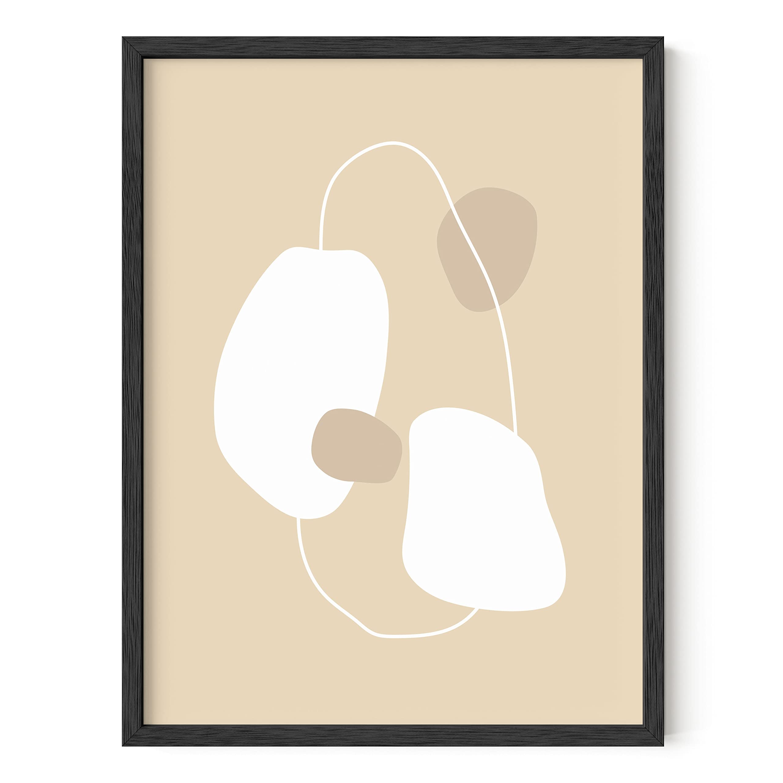 HAUS AND HUES Neutral Abstract Wall Art - Minimalist Geometric Modern Decor with Floating Ovals, Black Framed Art Print (12x16) - Perfect for Living Room, Bedroom, Office & Home Decor